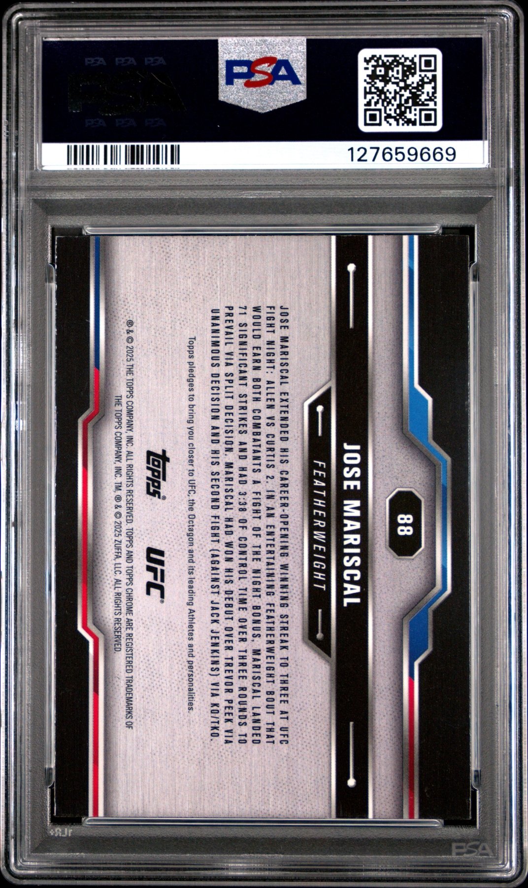 2025 Topps Chrome UFC Jose Mariscal 88 Speckle Refractor 125/250 PSA 9Graded Sports Cards