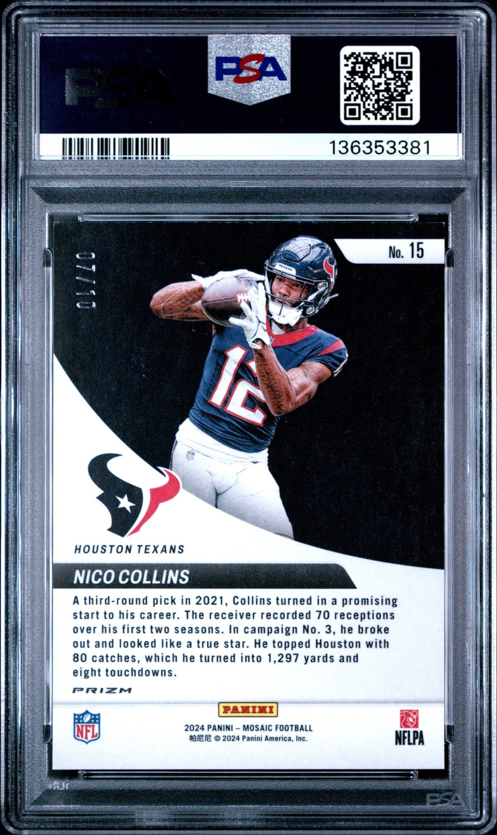 2024 Panini Mosaic Elevate Nico Collins 15 Pink Fluorescent 07/10 PSA 8Graded Sports Cards