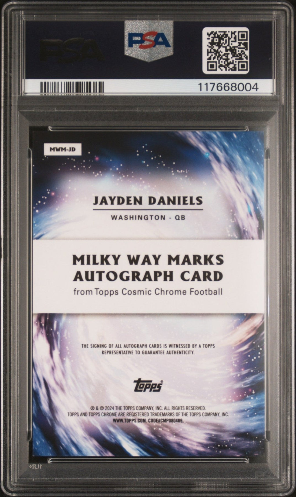2024 Topps Cosmic Chrome Jayden Daniels Rookie Milky Way Marks Auto 71/75 PSA 9Graded Sports Cards