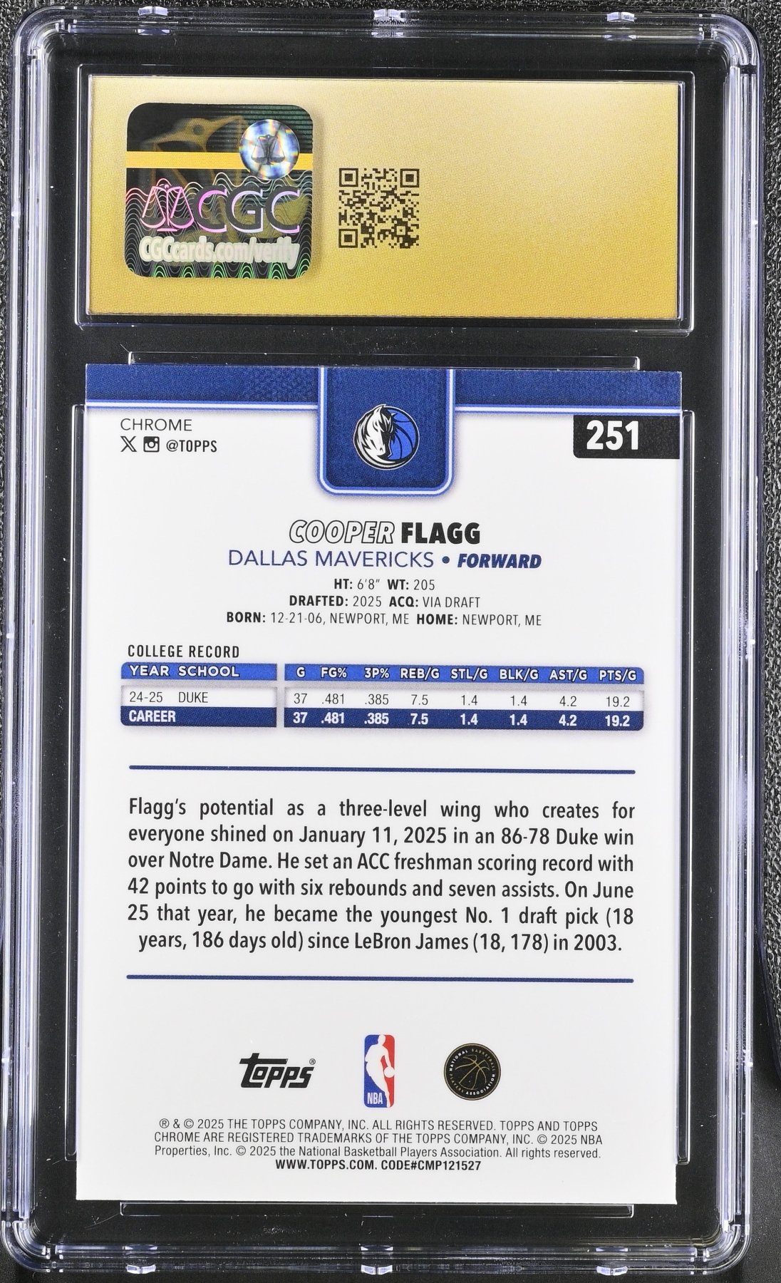 2025-26 Topps Chrome Cooper Flagg #251 X-Fractor CGC PRISTINE 10 POP 1 NO HIGHER Secondary image