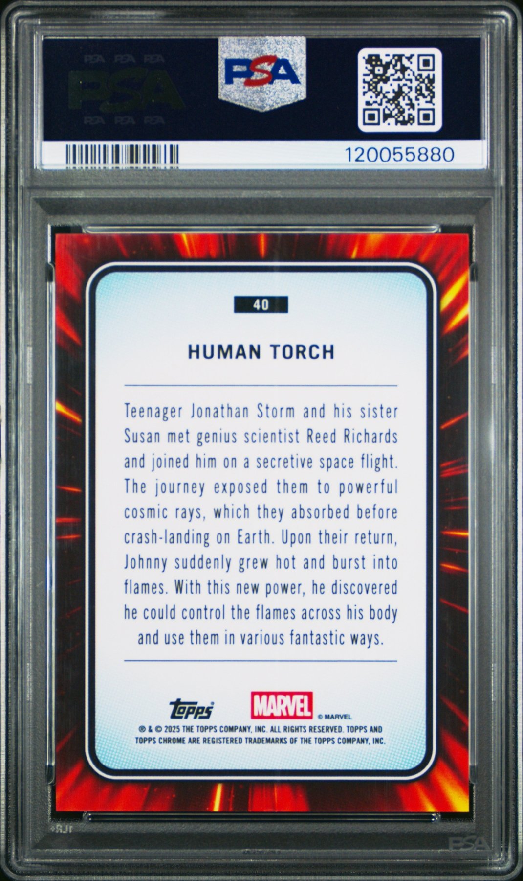 2025 Topps Chrome Marvel Human Torch Spider Web Refractor 187/399 40 PSA 8Graded Non - Sports Cards