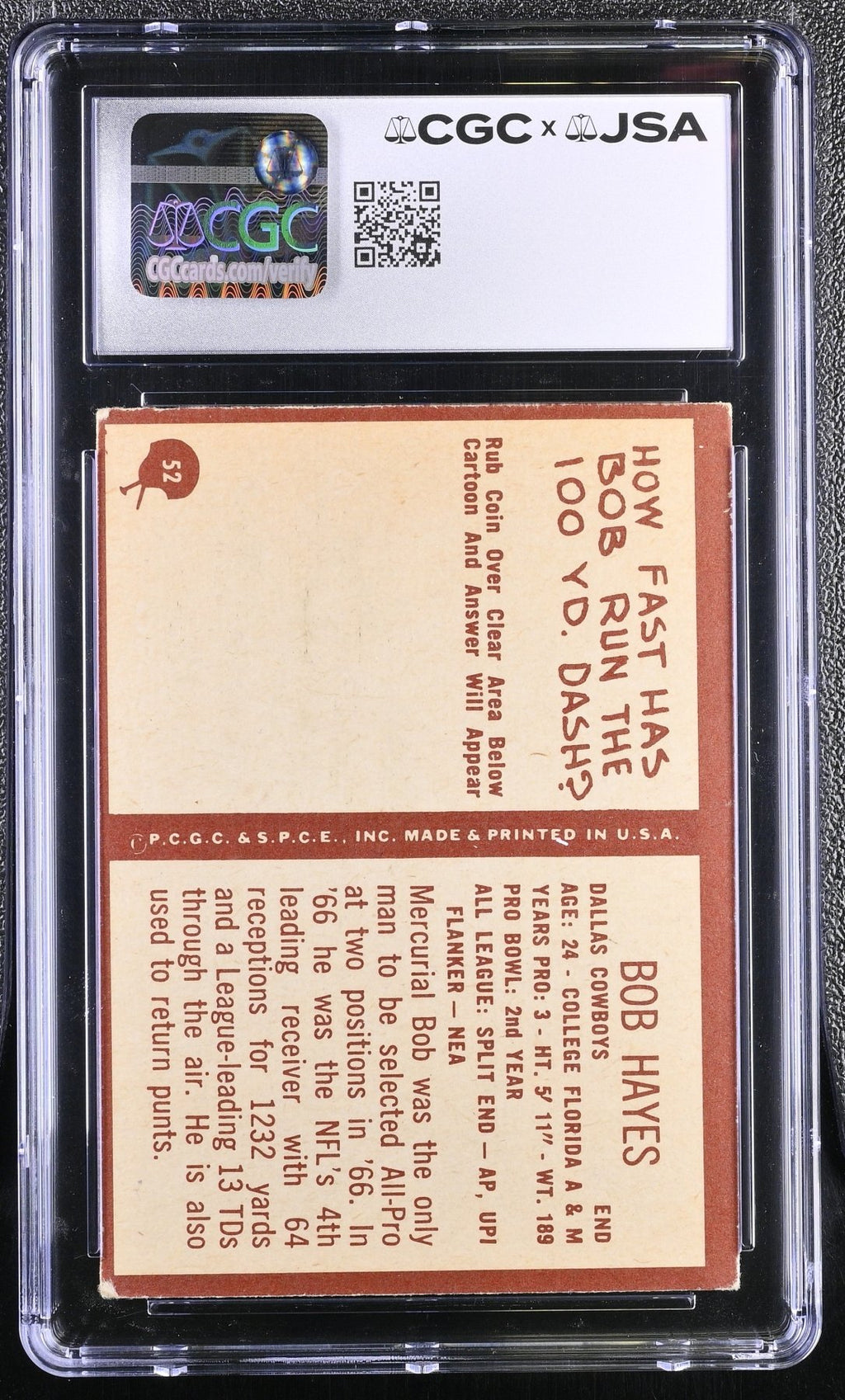 1967 Philadelphia Football Bob Hayes 52 Hand Signed Auto CGC AuthenticGraded Sports Cards