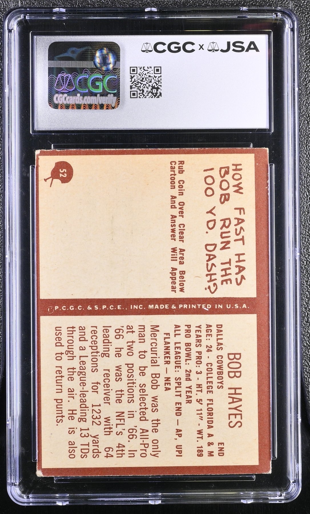 1967 Philadelphia Football Bob Hayes 52 Hand Signed Auto CGC AuthenticGraded Sports Cards