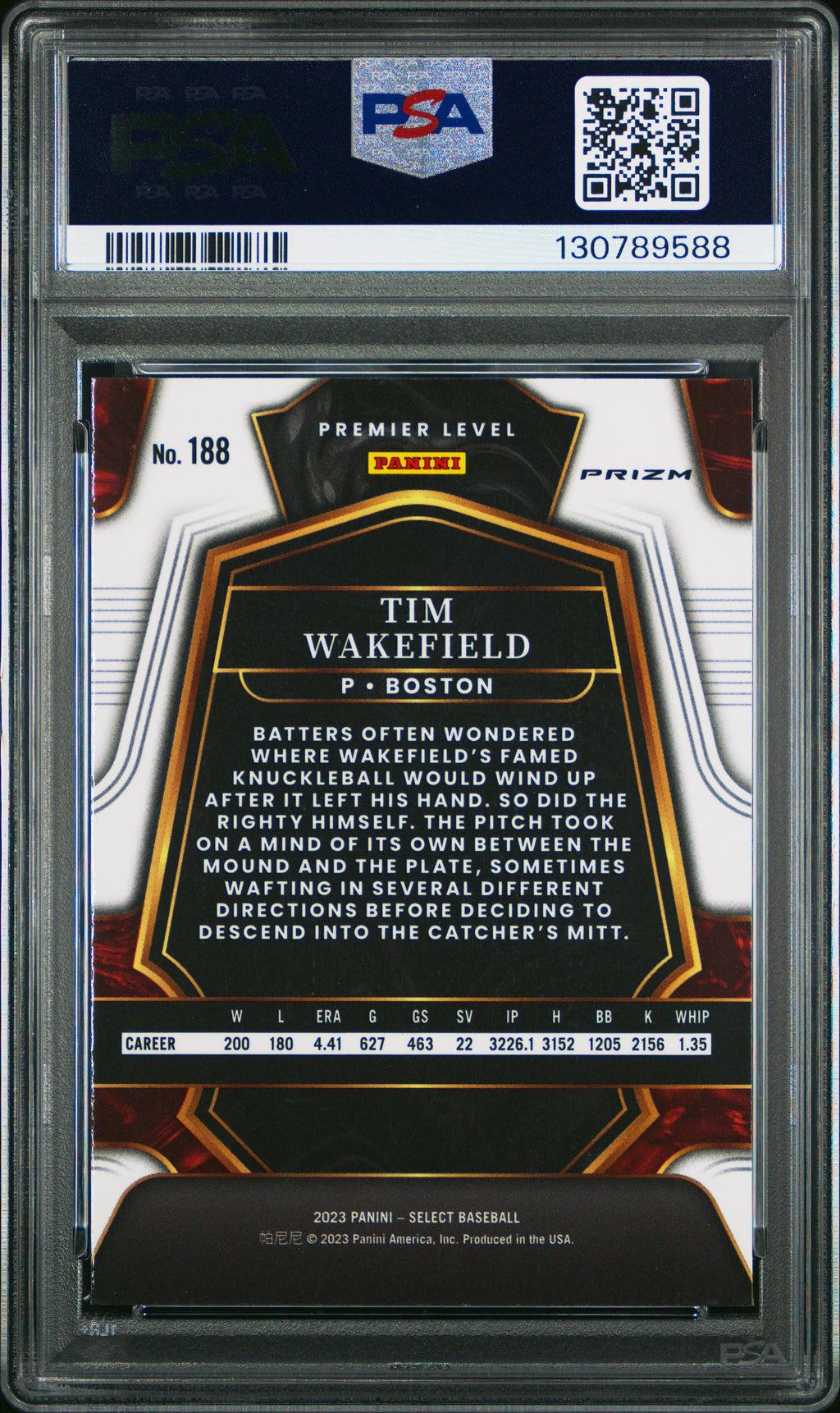2023 Panini Select Baseball Tim Wakefield #188 Elephant Prizm SSP PSA 10
