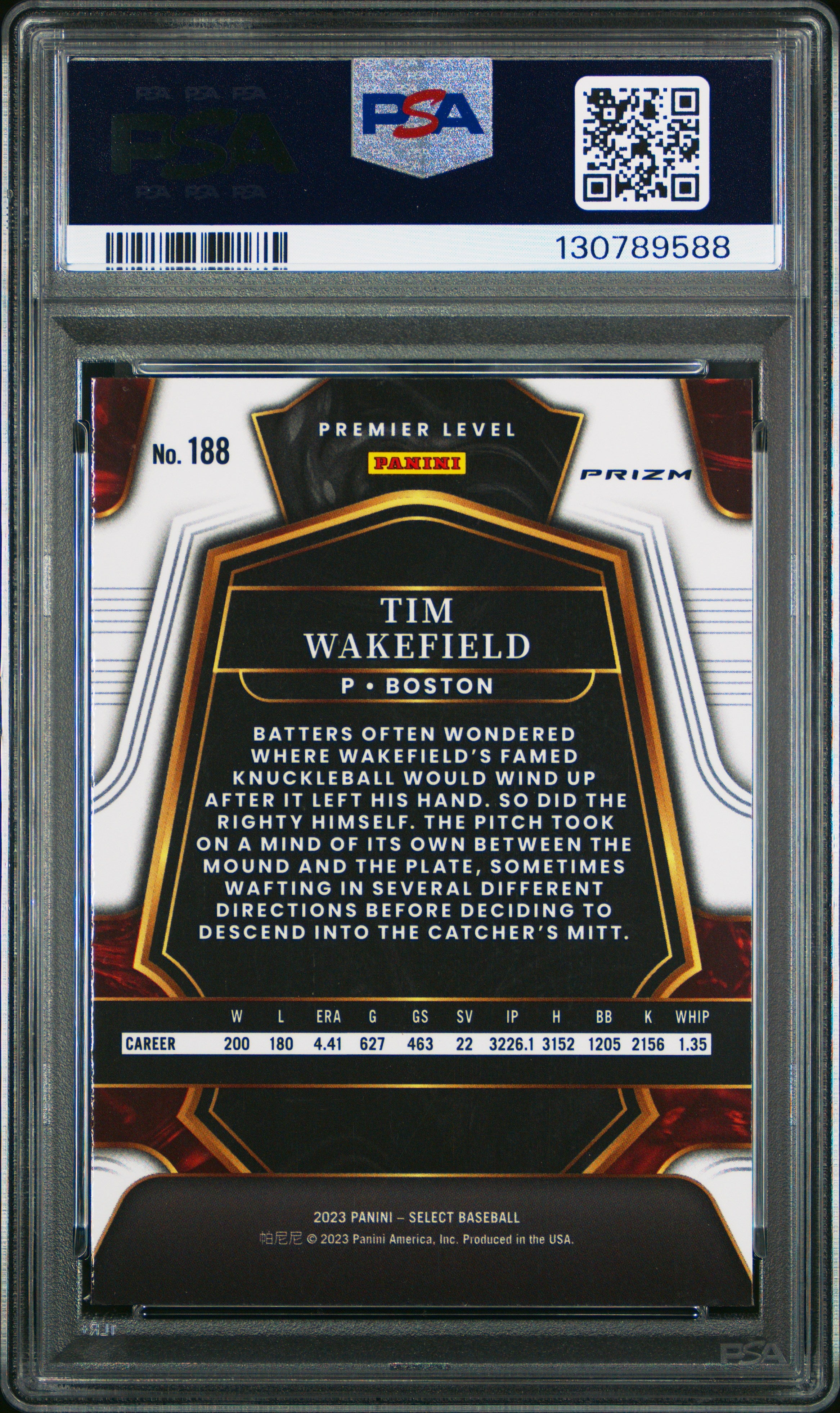 2023 Panini Select Baseball Tim Wakefield #188 Elephant Prizm SSP PSA 10