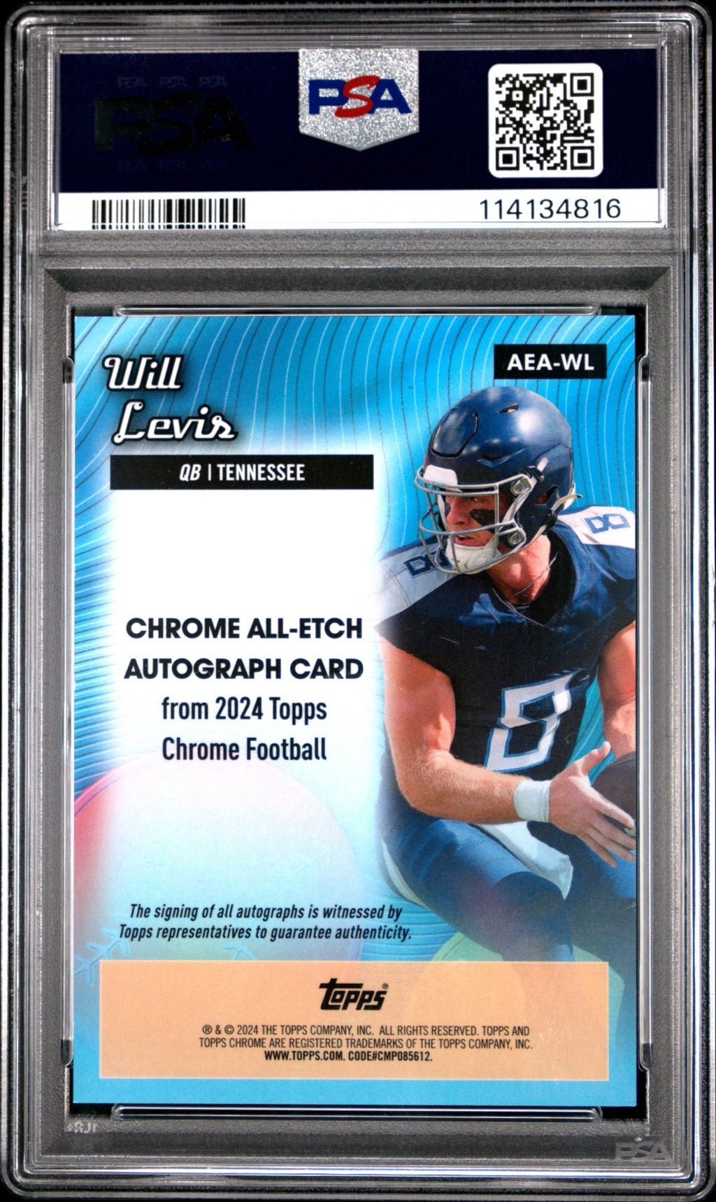 2024 Topps Chrome All - Etch Auto Will Levis AEA - WL Blue Refractor 053/150 PSA 9Graded Sports Cards