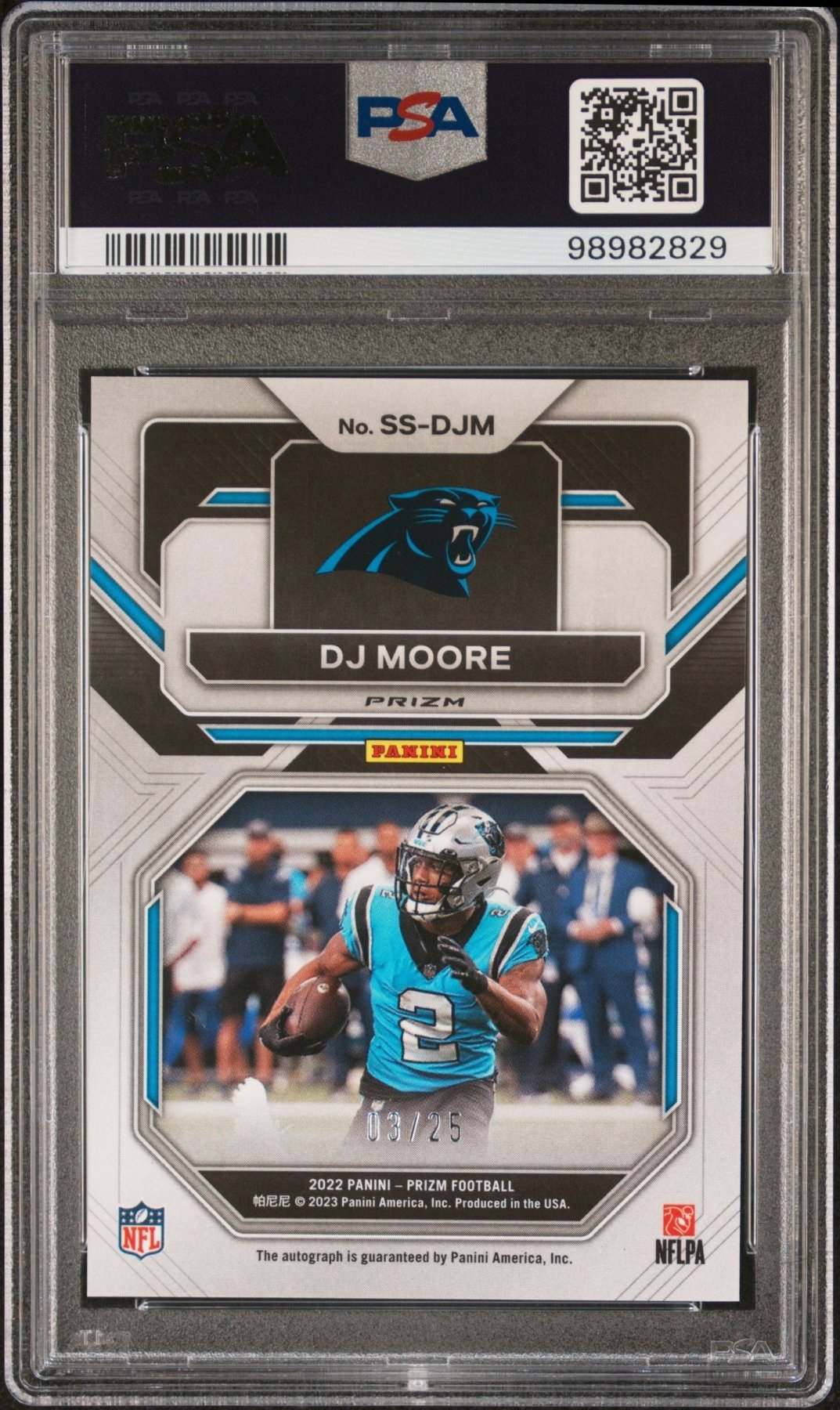 2022 Panini Prizm DJ Moore SS - DJM Navy Camo 03/25 Sensational Auto PSA 10Graded Sports Cards