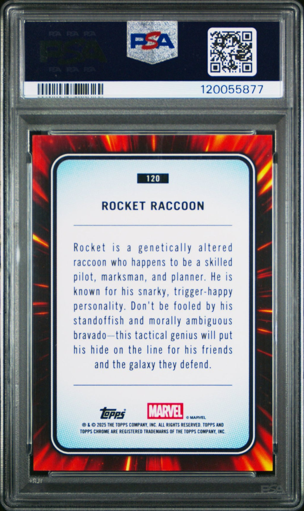 2025 Topps Chrome Marvel Rocket Raccoon Blue Refractor 009/299 120 PSA 8Graded Non - Sports Cards