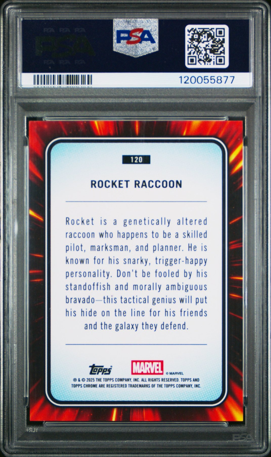 2025 Topps Chrome Marvel Rocket Raccoon Blue Refractor 009/299 120 PSA 8Graded Non - Sports Cards