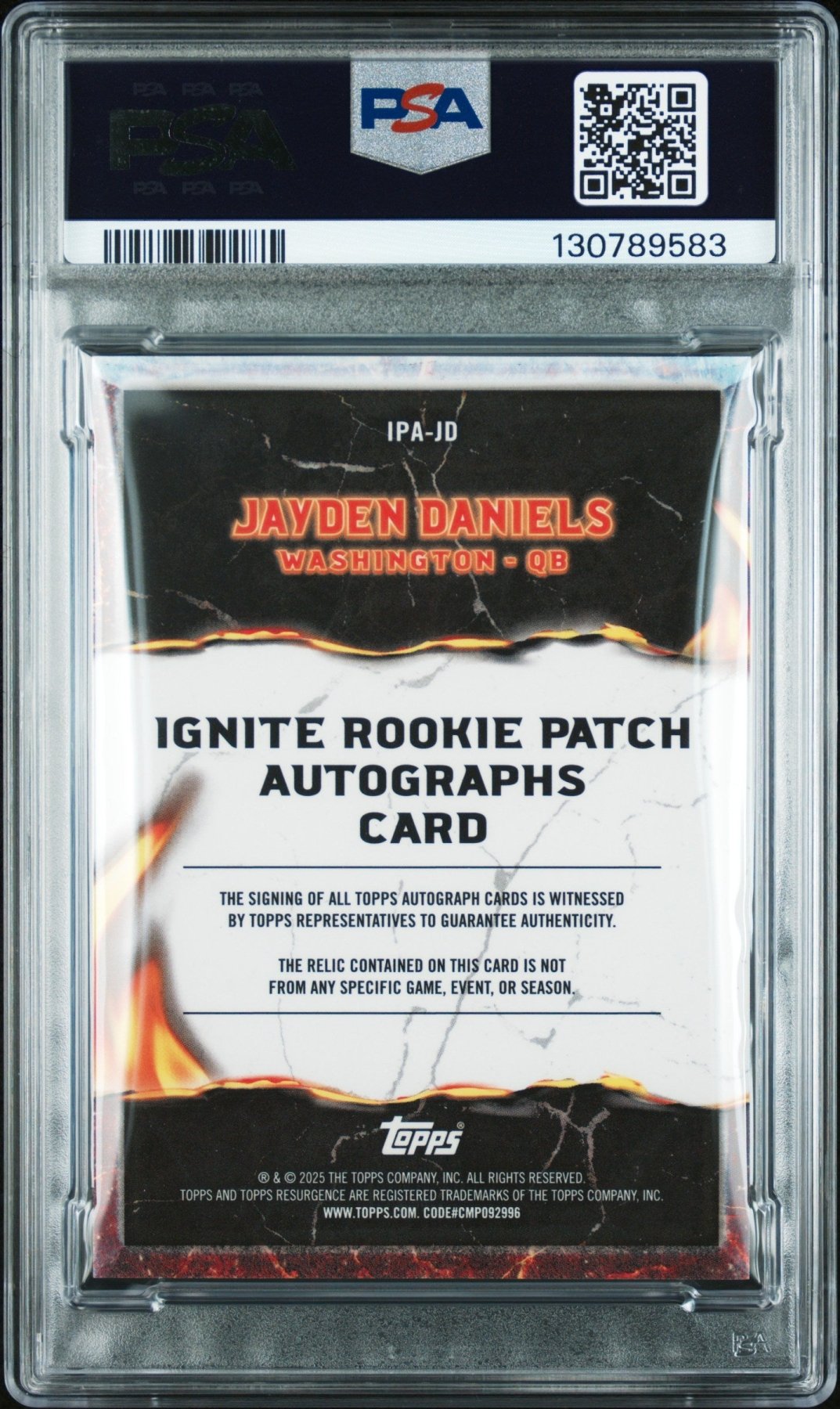 2024 Topps Resurgence Ignite RC Rookie Patch Auto Jayden Daniels IPA - JD PSA 9Graded Sports Cards