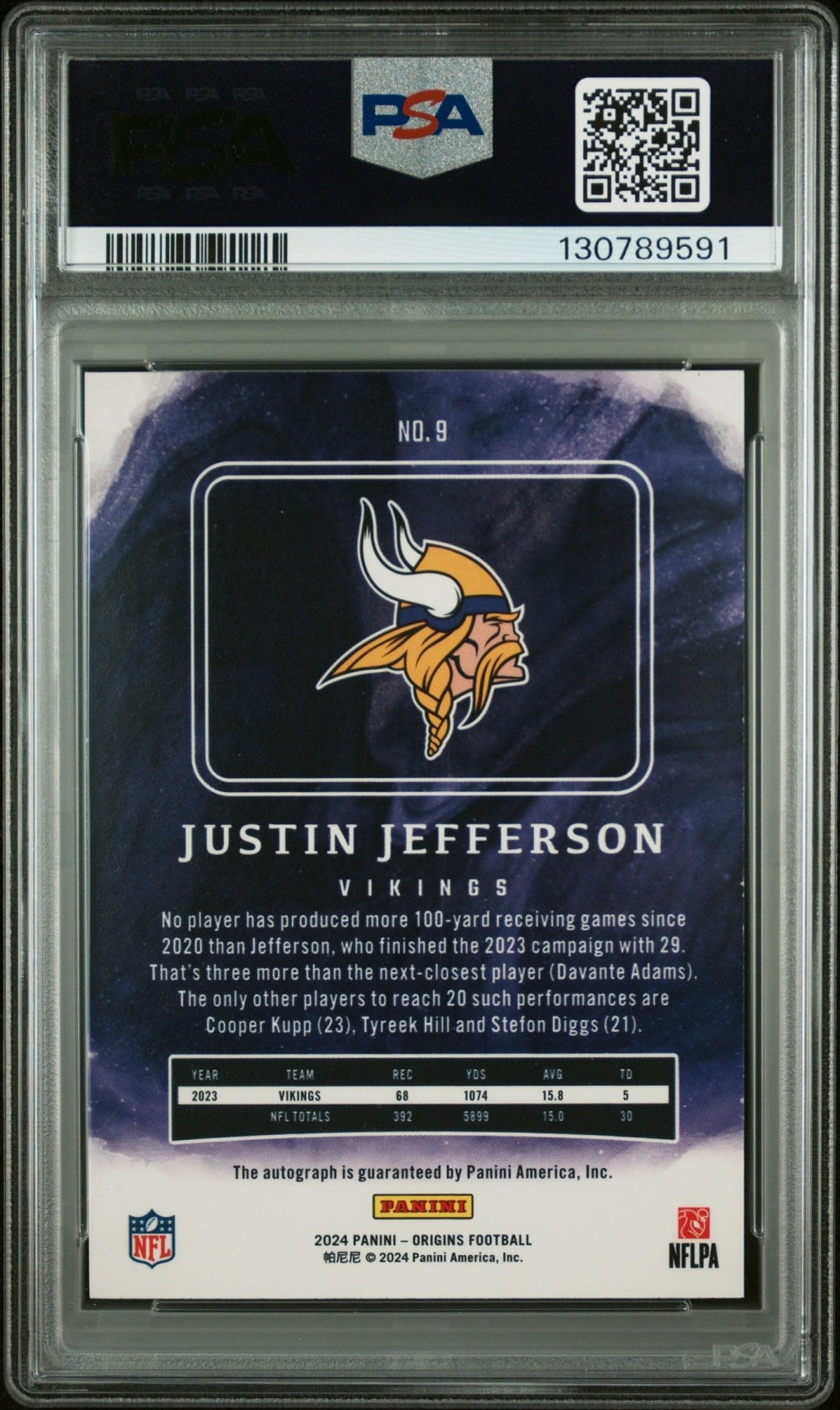 2024 Panini Origins Football Justin Jefferson 9 Autograph 22/25 PSA 8Graded Sports Cards