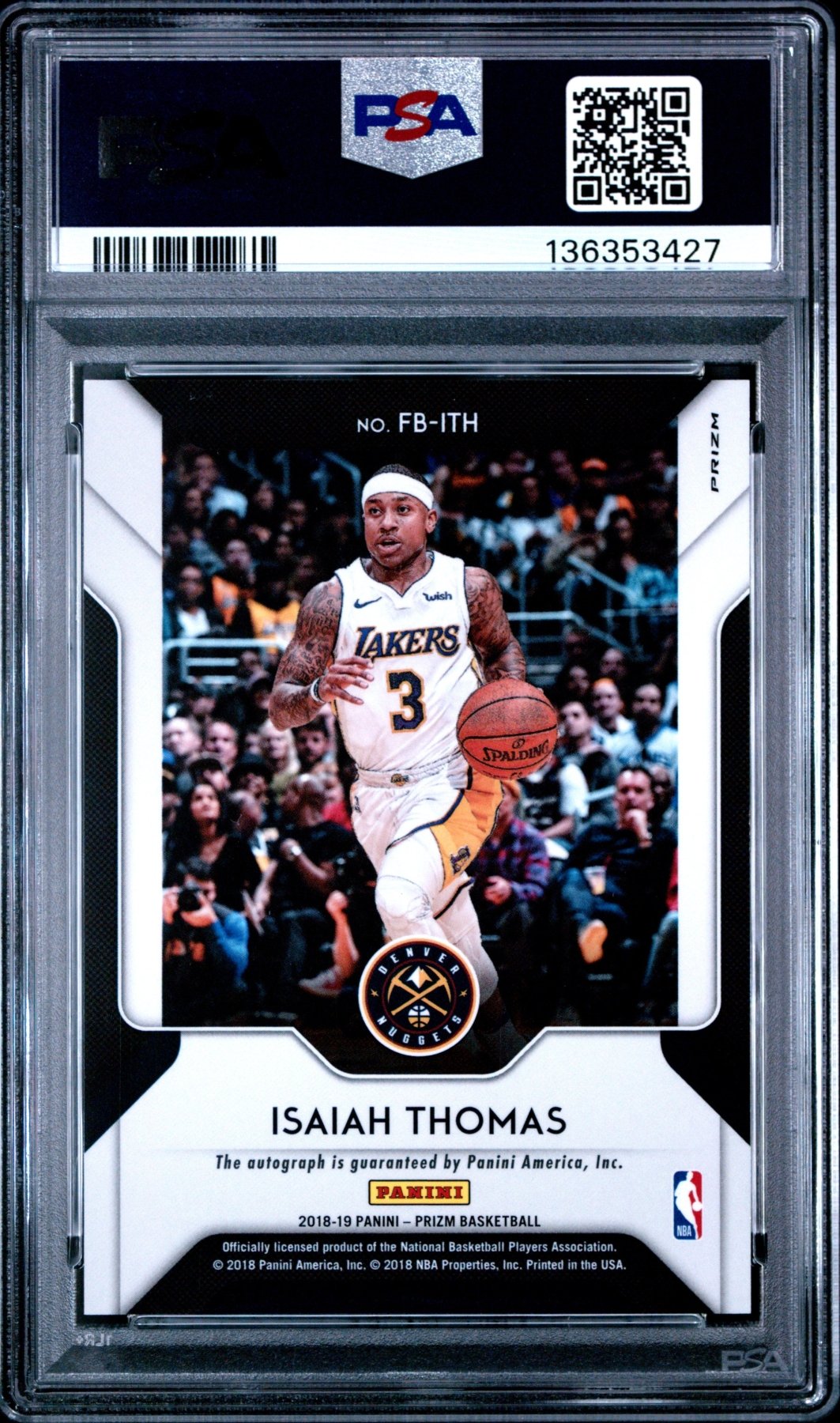 2018-19 Panini Prizm Fast Break Auto Isaiah Thomas #FB-ITH PSA 10 Secondary image