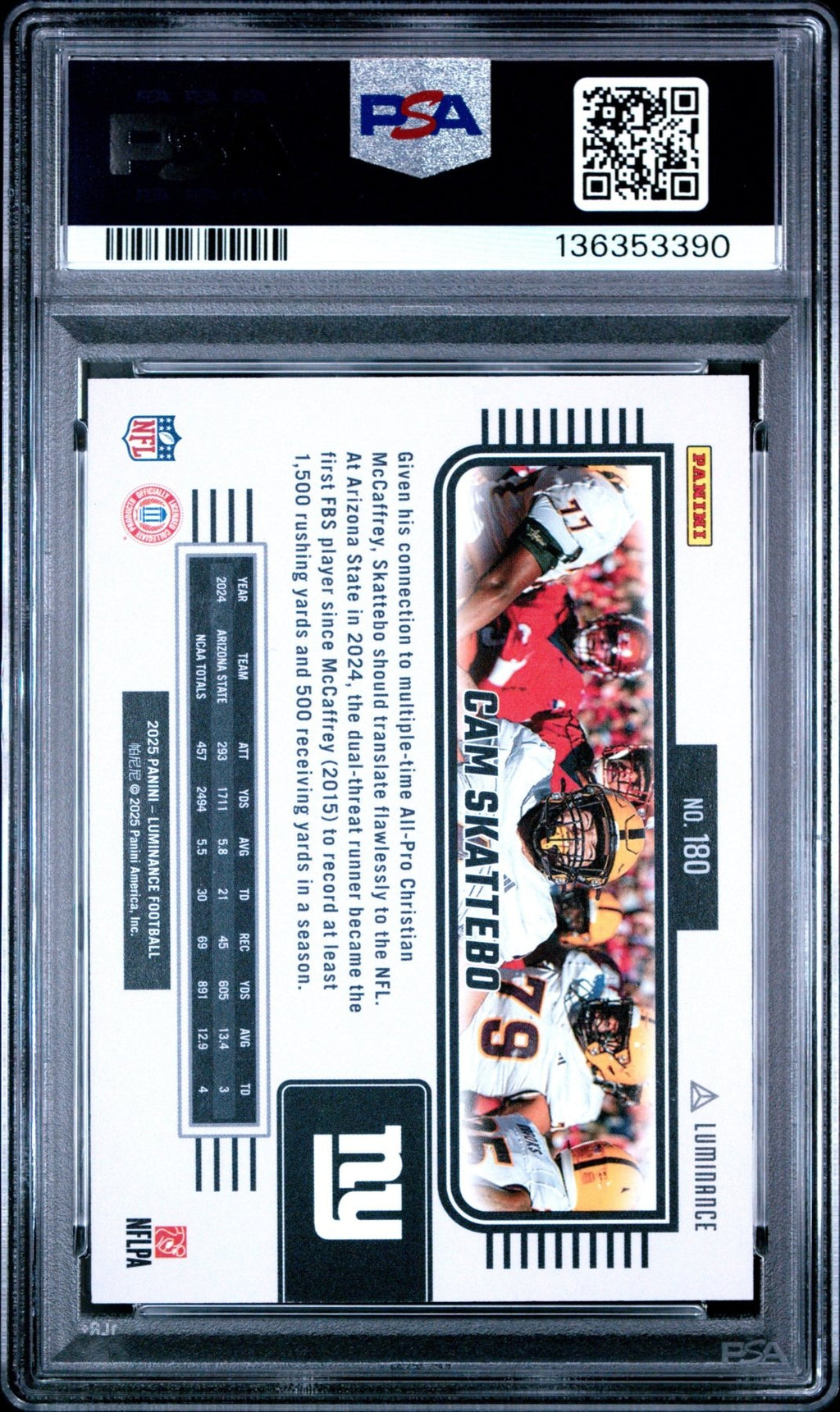 2025 Panini Luminance Cam Skattebo 180 Gold 156/299 RC Rookie PSA 10Graded Sports Cards