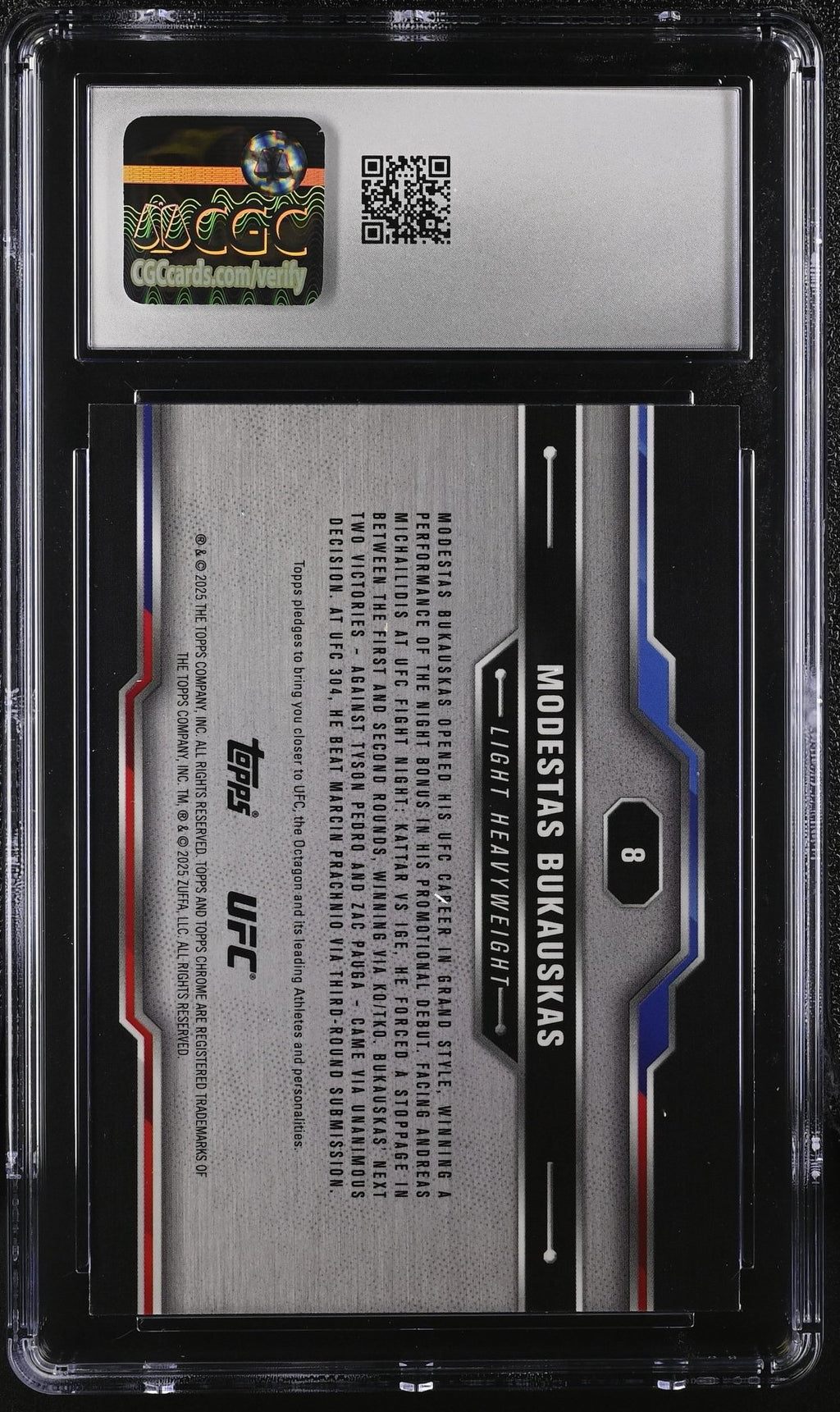 2025 Topps Chrome Sapphire UFC Modestas Bukauskas 8 RC Rookie CGC 10Graded Sports Cards