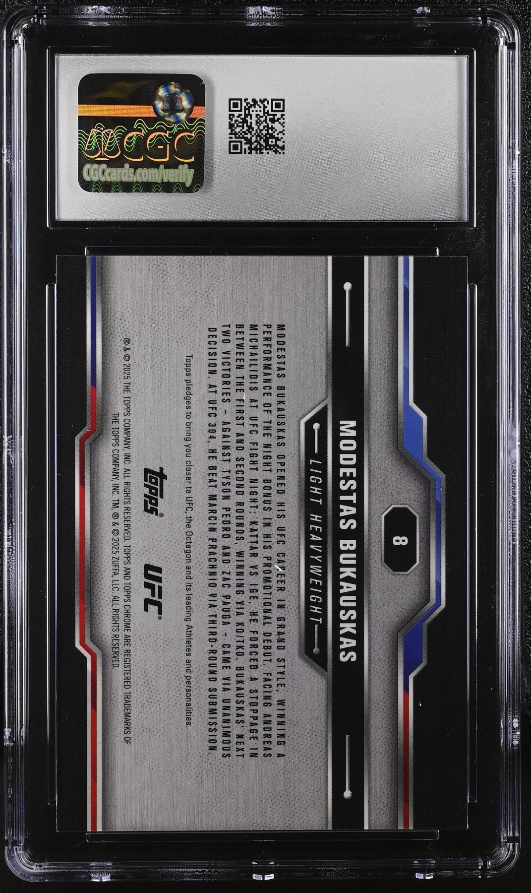 2025 Topps Chrome Sapphire UFC Modestas Bukauskas 8 RC Rookie CGC 10Graded Sports Cards