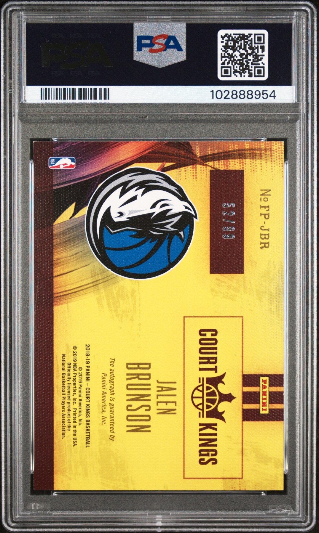 2018-19 Panini Court Kings Fresh Paint Auto Jalen Brunson 52/99 RC Rookie PSA 9 Secondary image