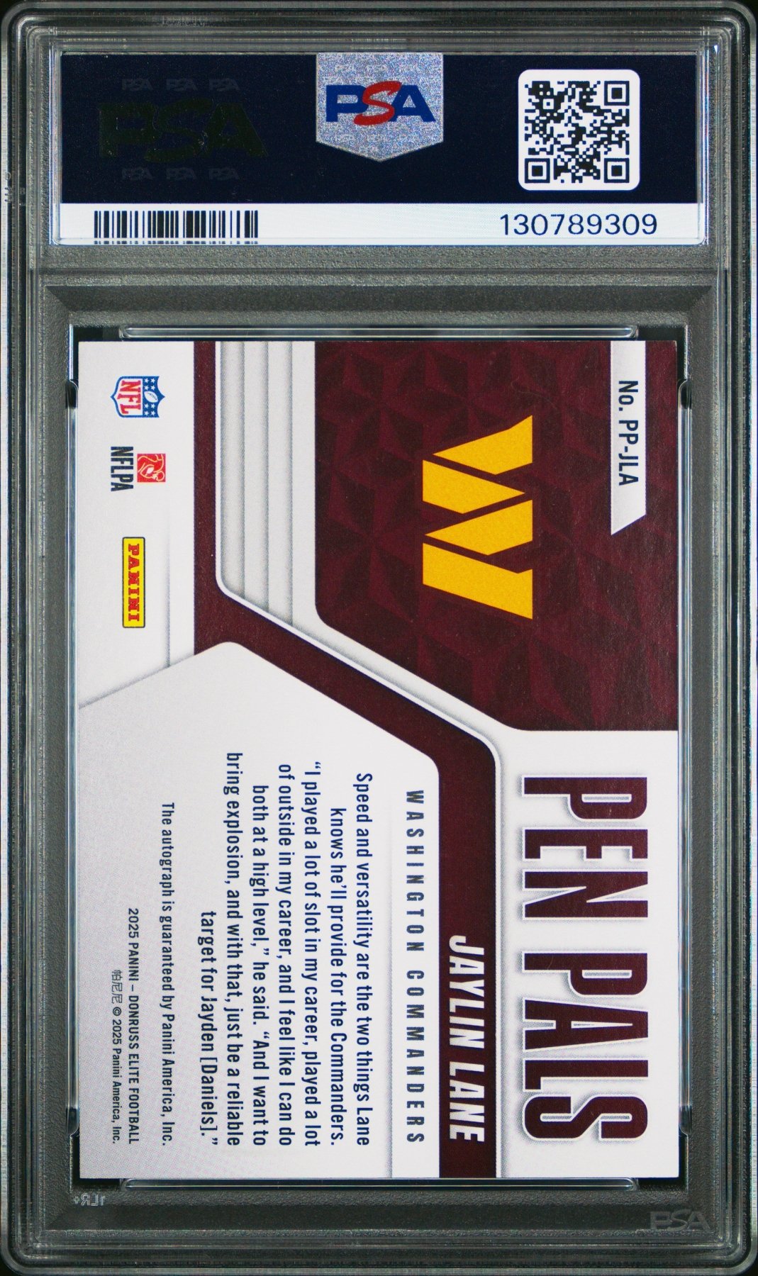 2025 Panini Donruss Elite Pen Pals Auto Jaylin Lane PP - JLA PSA 9Graded Sports Cards