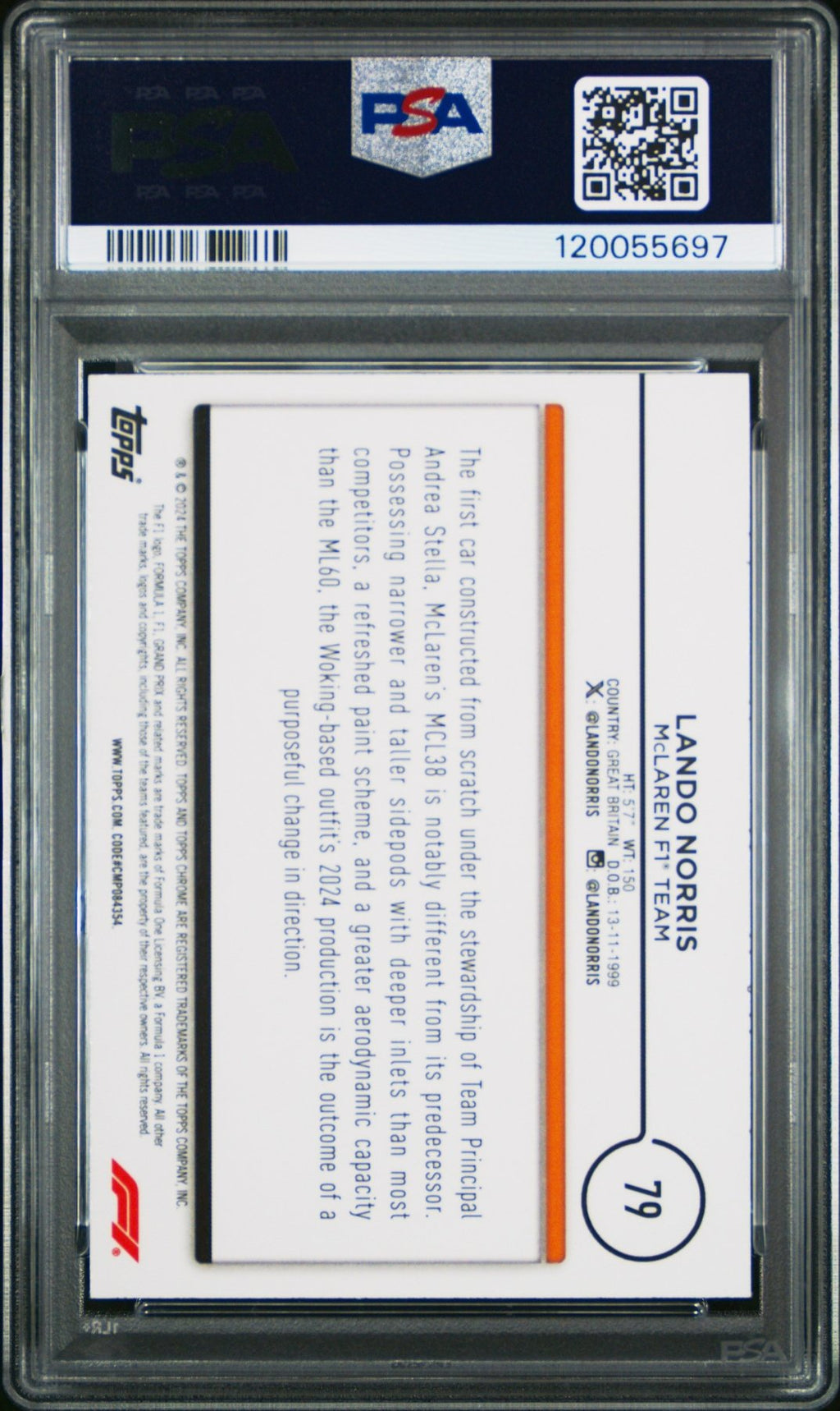 2024 Topps Chrome Formula 1 Lando Norris 79 Mini Diamond Refractor /299 PSA 8Graded Sports Cards