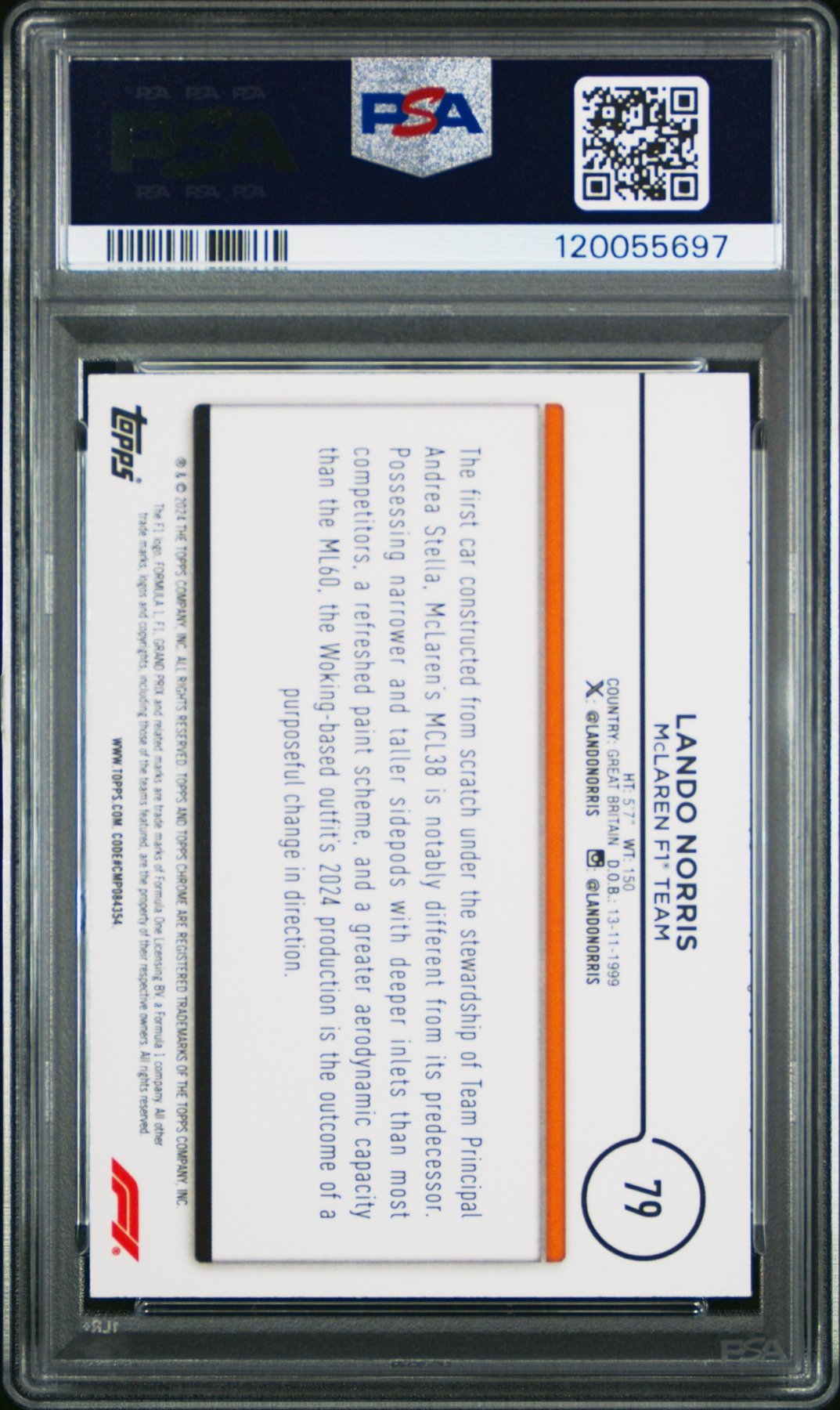 2024 Topps Chrome Formula 1 Lando Norris 79 Mini Diamond Refractor /299 PSA 8Graded Sports Cards