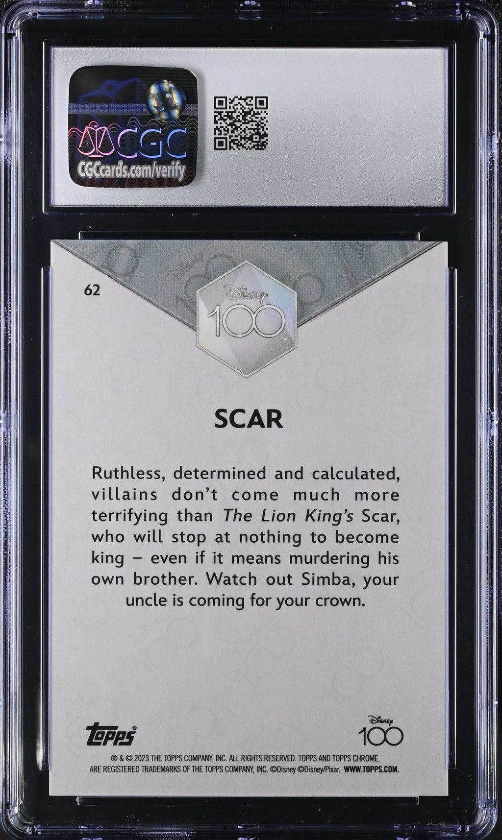 2023 Disney Chrome Disney 100 Scar 62 CGC 8.5Non - Sports Cards