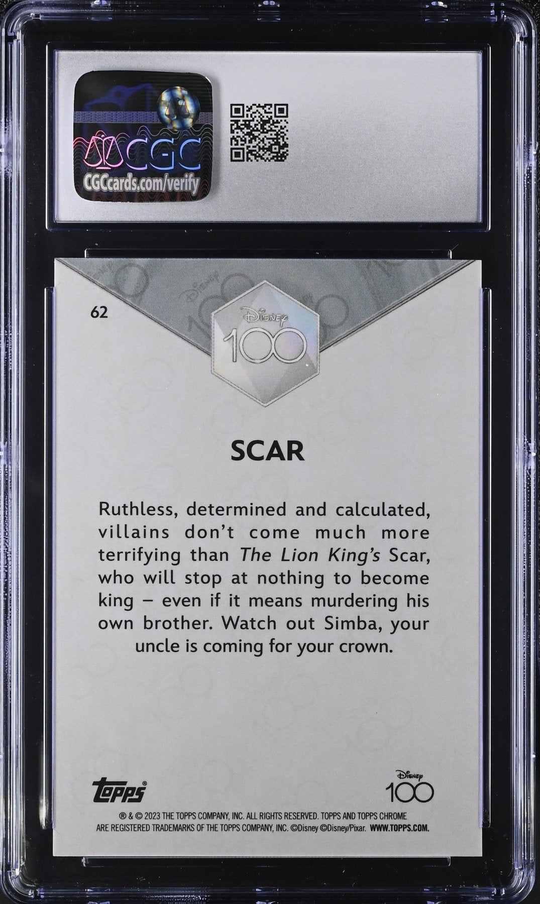 2023 Disney Chrome Disney 100 Scar 62 CGC 8.5Non - Sports Cards