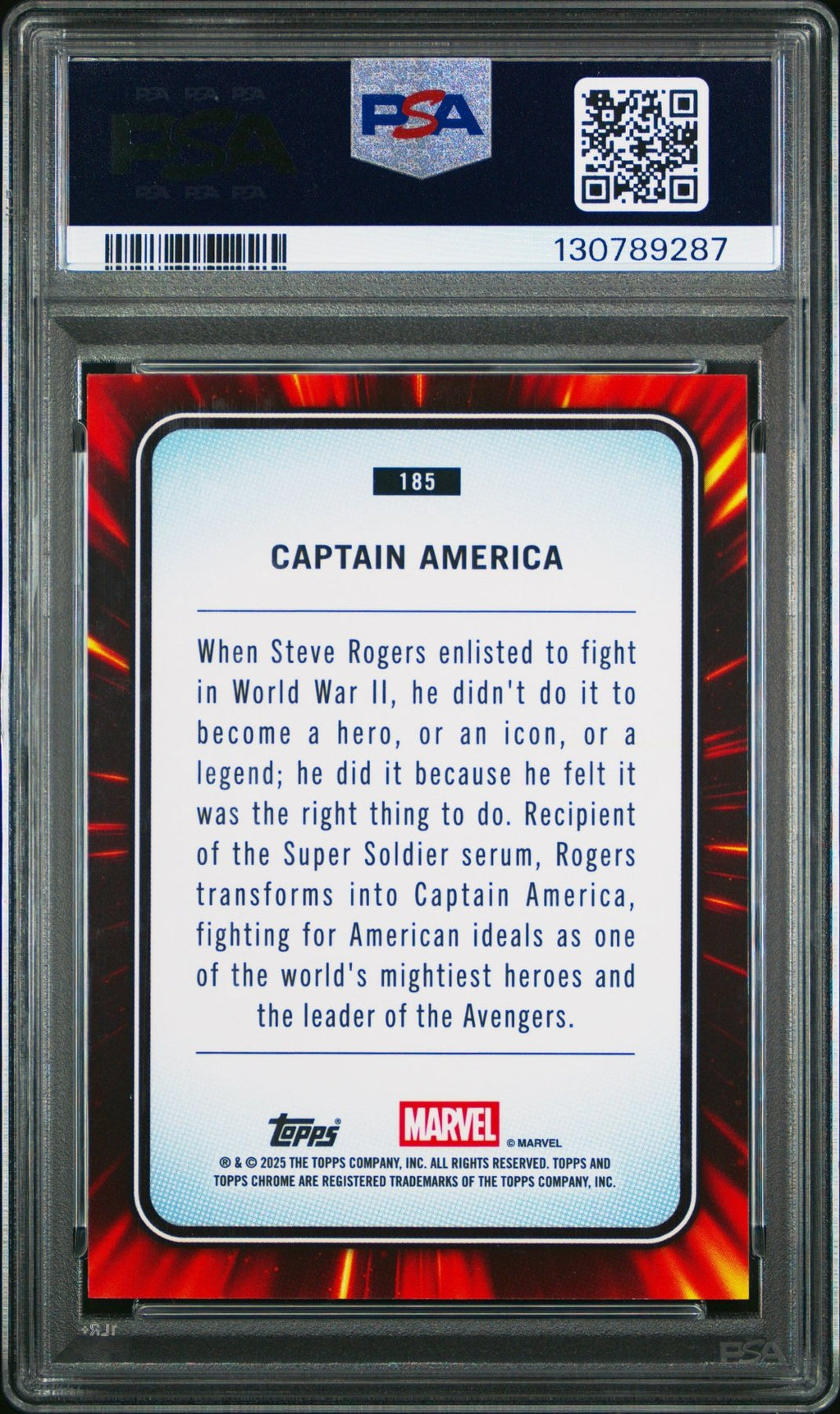 2025 Topps Chrome Marvel Sapphire Captain America Green 17/99 185 PSA 10Graded Non - Sports Cards