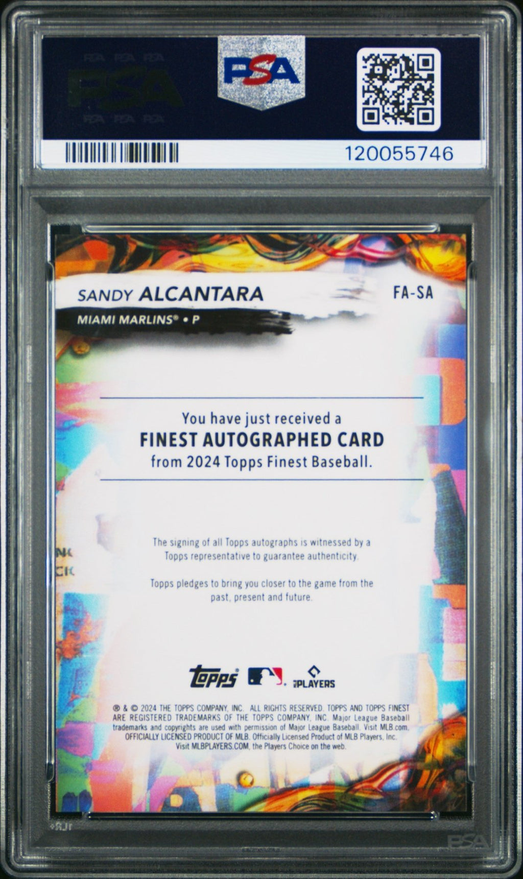 2024 Topps Finest Sandy Alcantara FA - SA Green Refractor Auto 07/75 PSA 9Graded Sports Cards