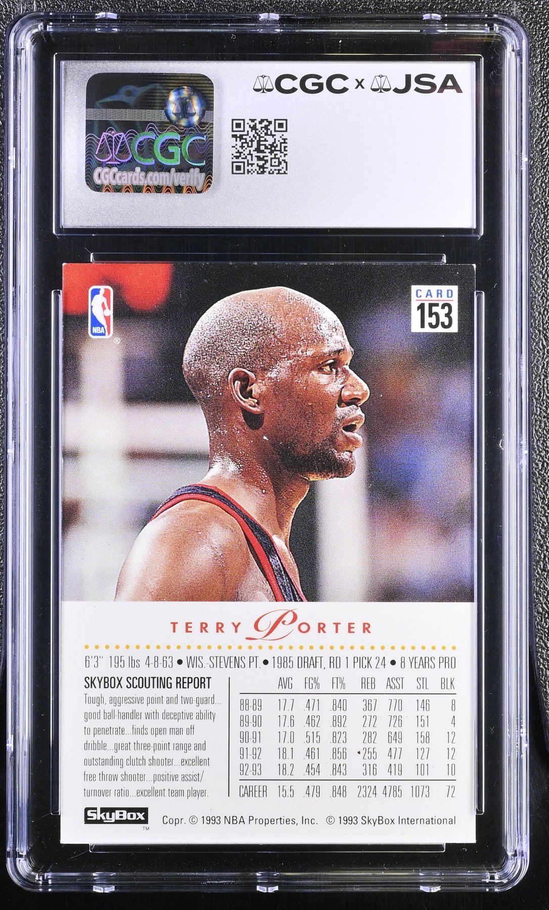 1993-94 Skybox Terry Porter #153 Hand Signed Auto CGC Authentic Secondary image