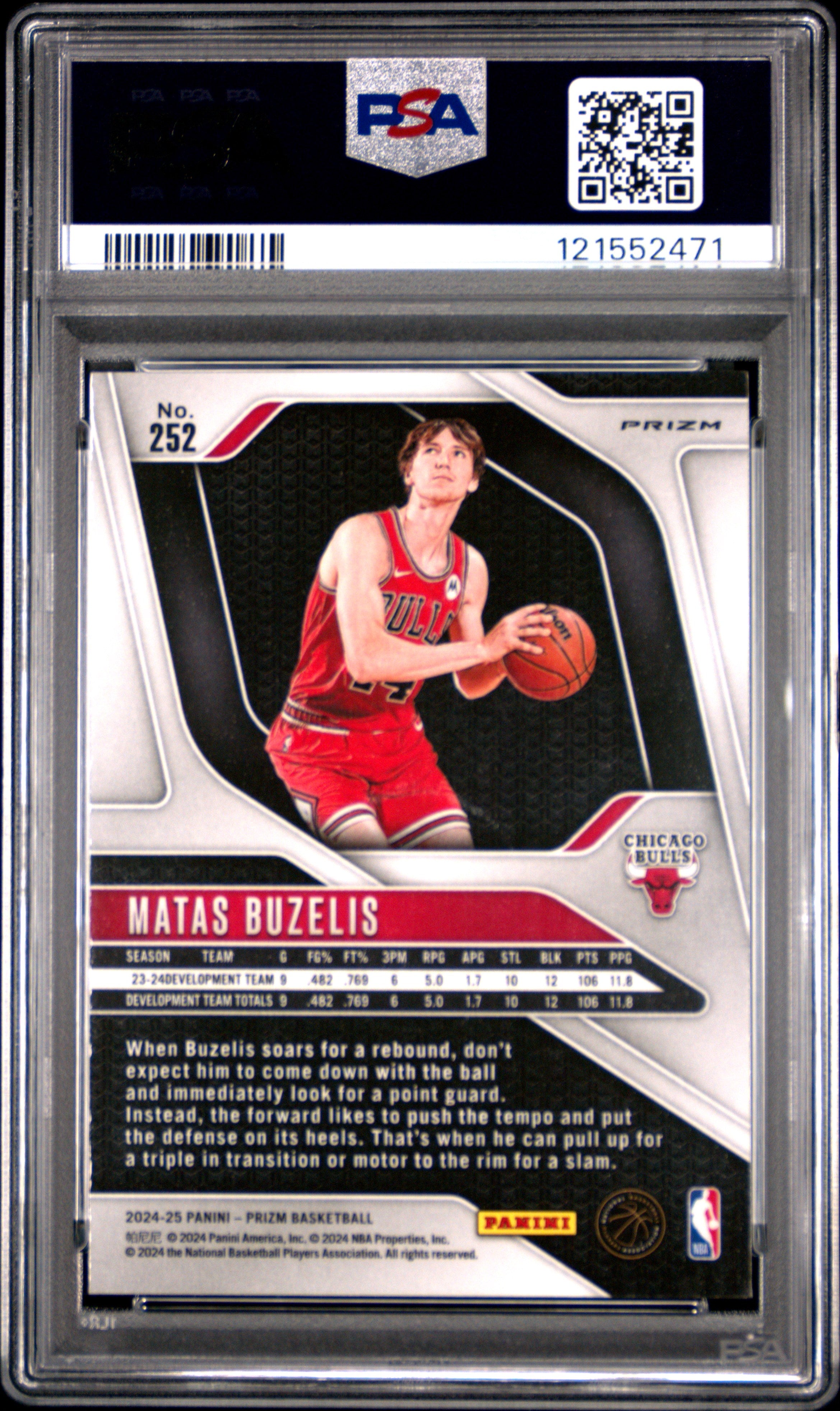 2024-25 Panini Prizm Matas Buzelis #252 Green Prizm RC Rookie PSA 10