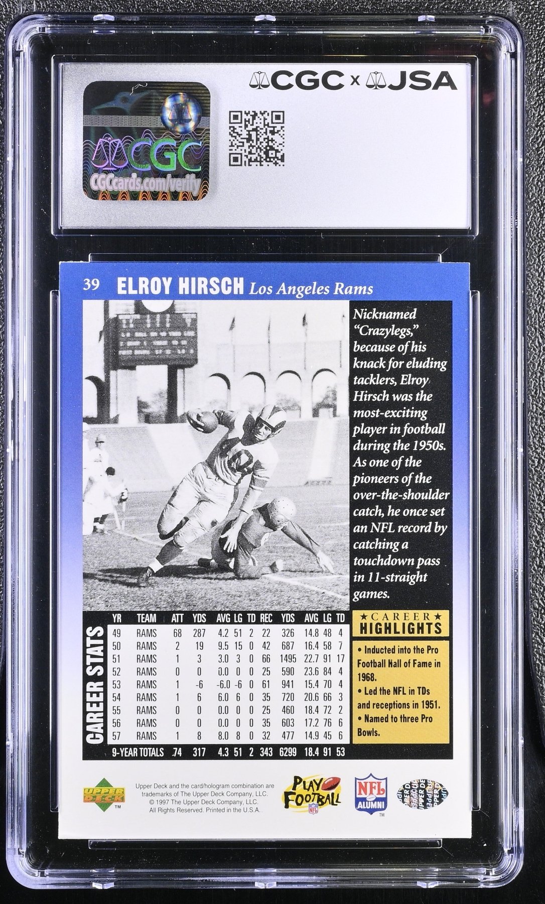 1997 Upper Deck Legends Elroy Hirsch #39 Hand Signed Auto CGC Authentic Secondary image