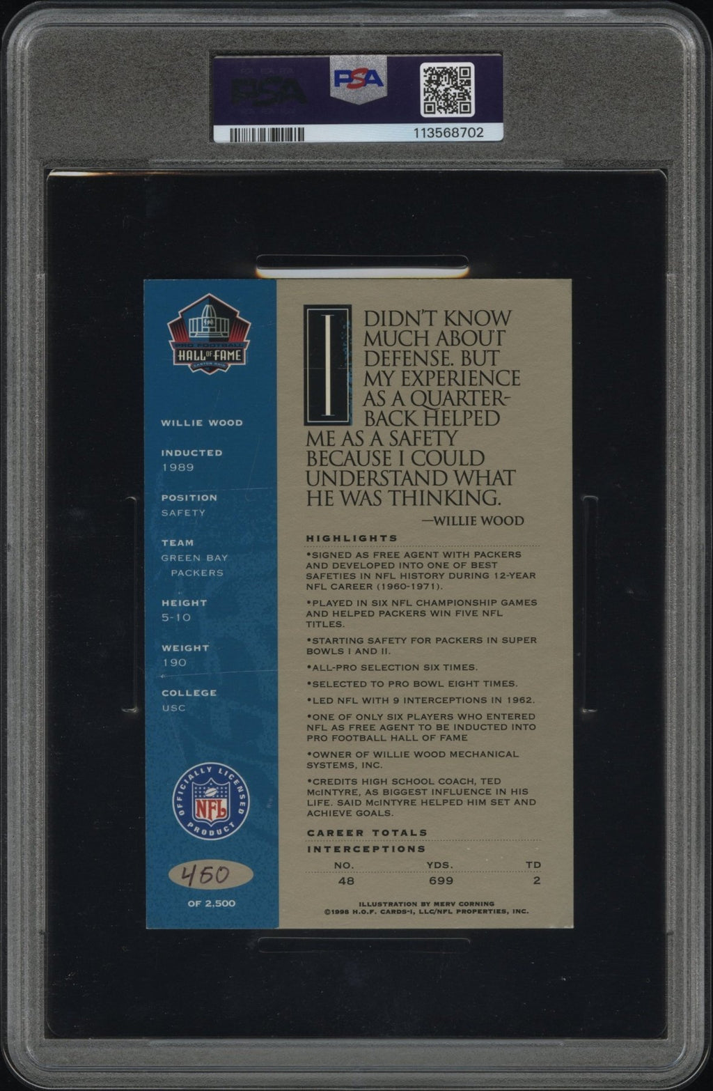 1998 Ron MIX Hof Platinum Willie Wood Auto 450/2500 PSA AuthenticGraded Sports Cards