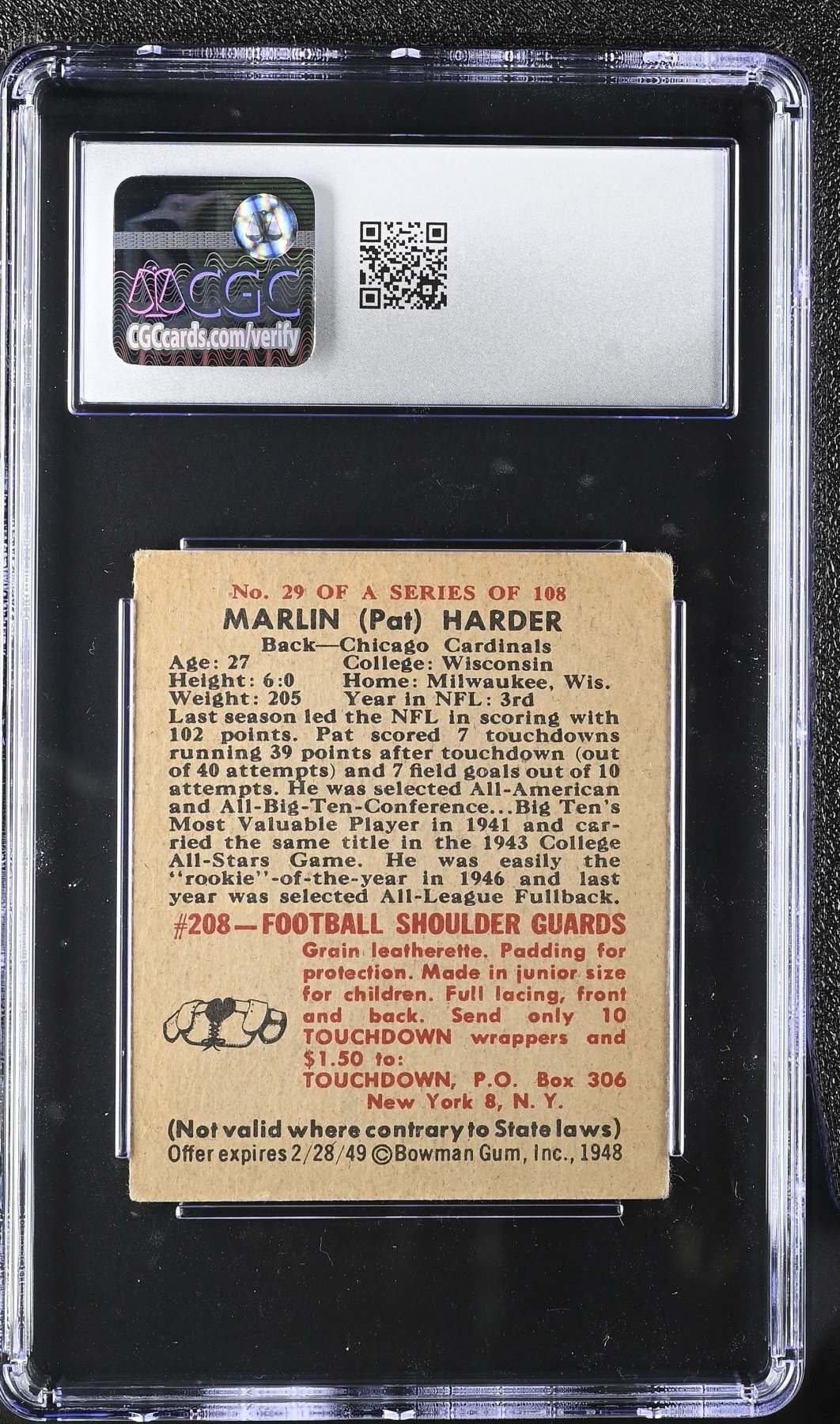 1948 Bowman Football Pat Harder 29 CGC 3.5Graded Sports Cards