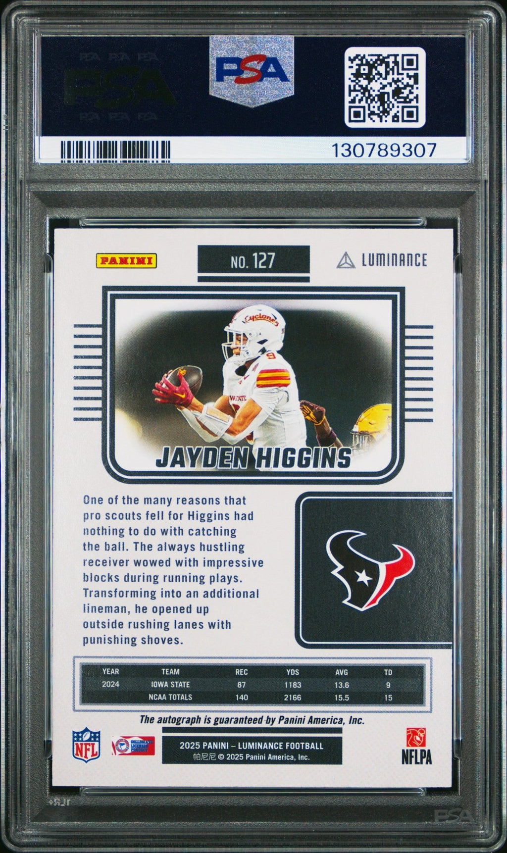 2025 Panini Luminance Jayden Higgins 127 Auto Gold 028/100 RC Rookie PSA 10Graded Sports Cards