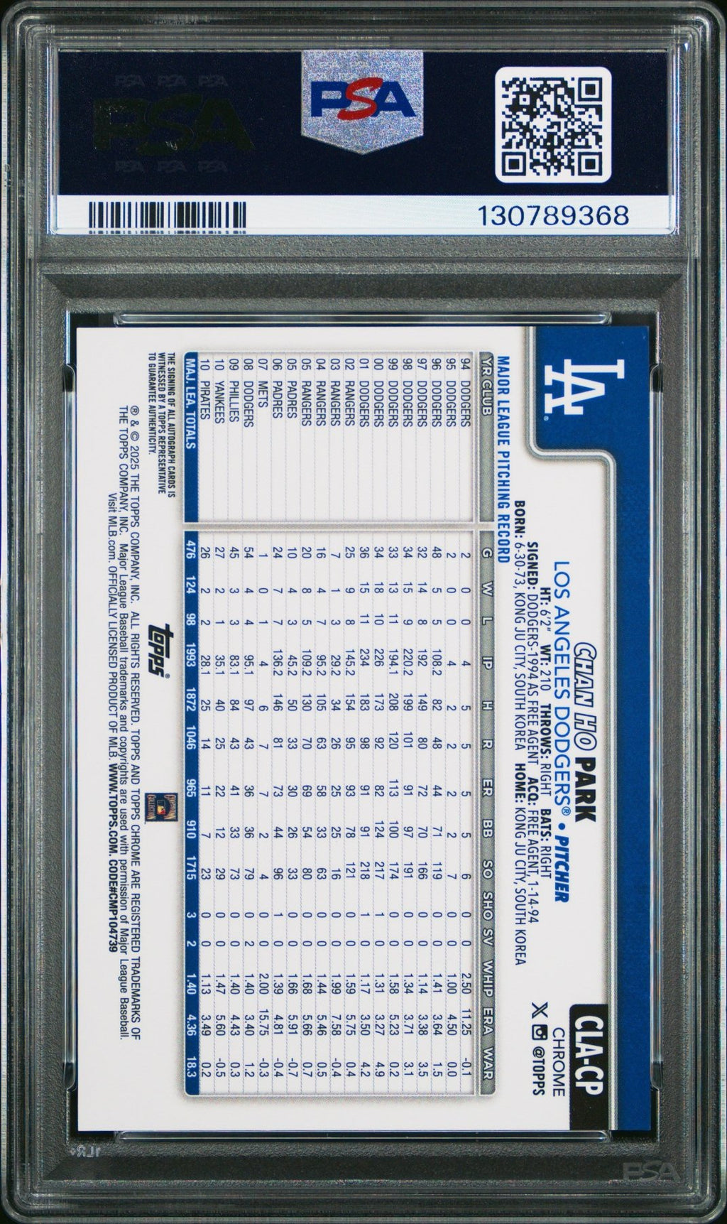 2025 Topps Chrome Legend Autographs Chan Ho Park Legends Orange Ref / 25 PSA 10Graded Sports Cards