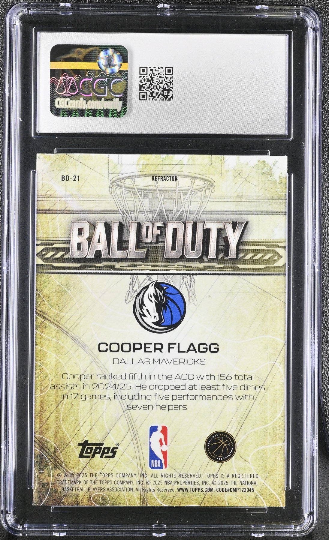 2025 - 26 Topps Chrome Cooper Flagg BD - 21 Refractor Ball of Duty CGC 10Graded Sports Cards