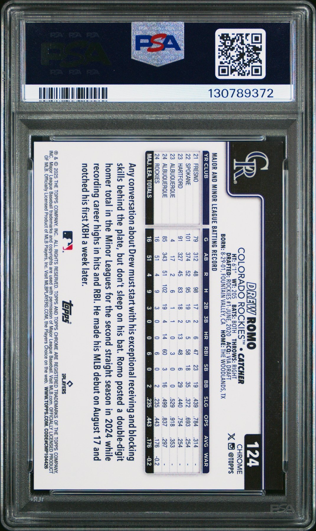 2025 Topps Chrome Drew Romo 124 Black Geometric RC Rookie 03/10 PSA 10Graded Sports Cards