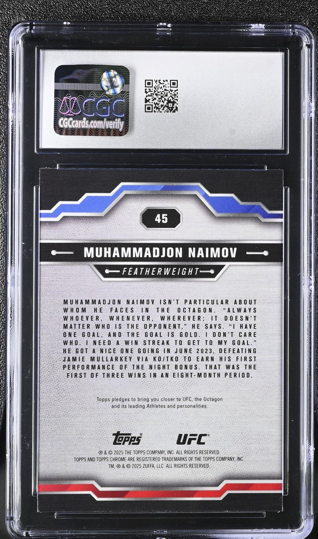 2025 Topps Chrome Sapphire UFC Muhammadjon Naimov 45 Green 33/75 CGC 9Graded Sports Cards