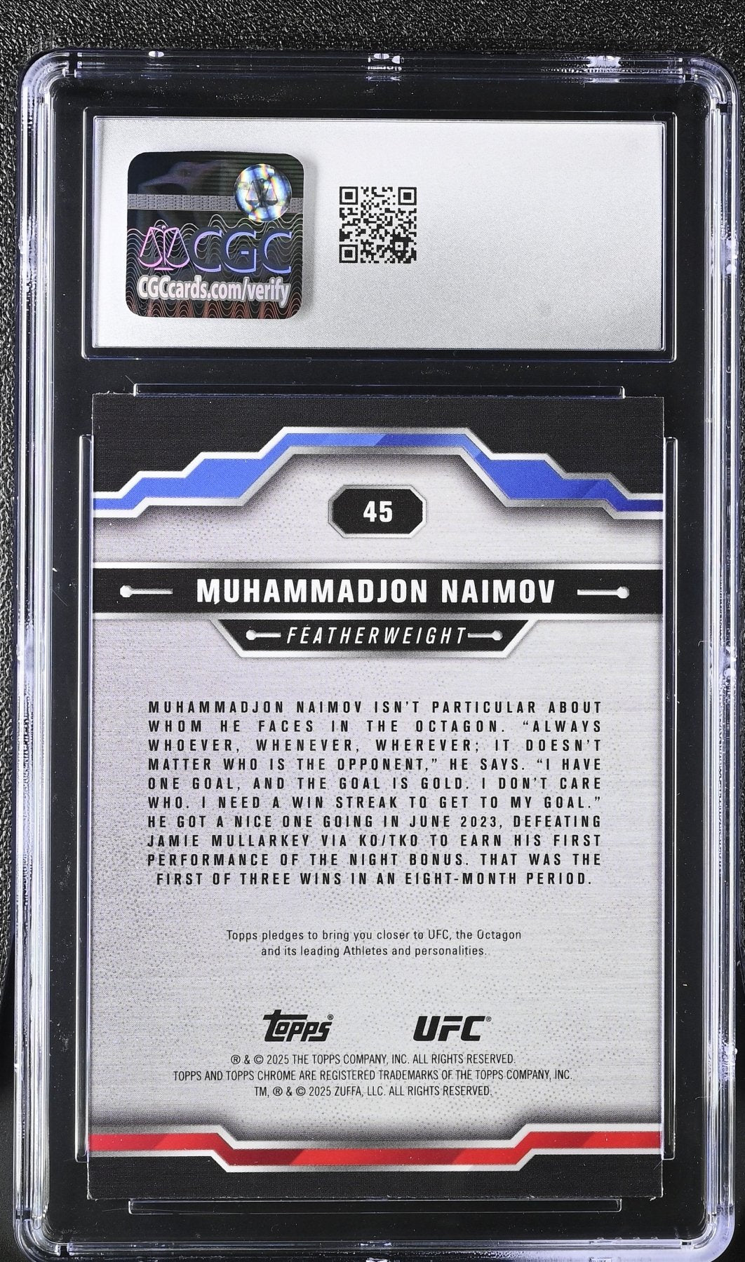 2025 Topps Chrome Sapphire UFC Muhammadjon Naimov 45 Green 33/75 CGC 9Graded Sports Cards