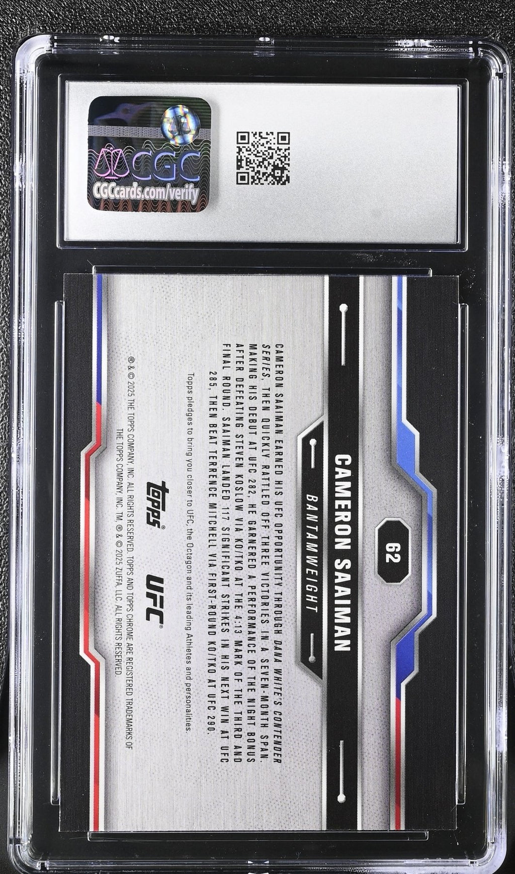 2025 Topps Chrome Sapphire UFC Cameron Saaiman 62 Green 42/75 CGC 9Graded Sports Cards