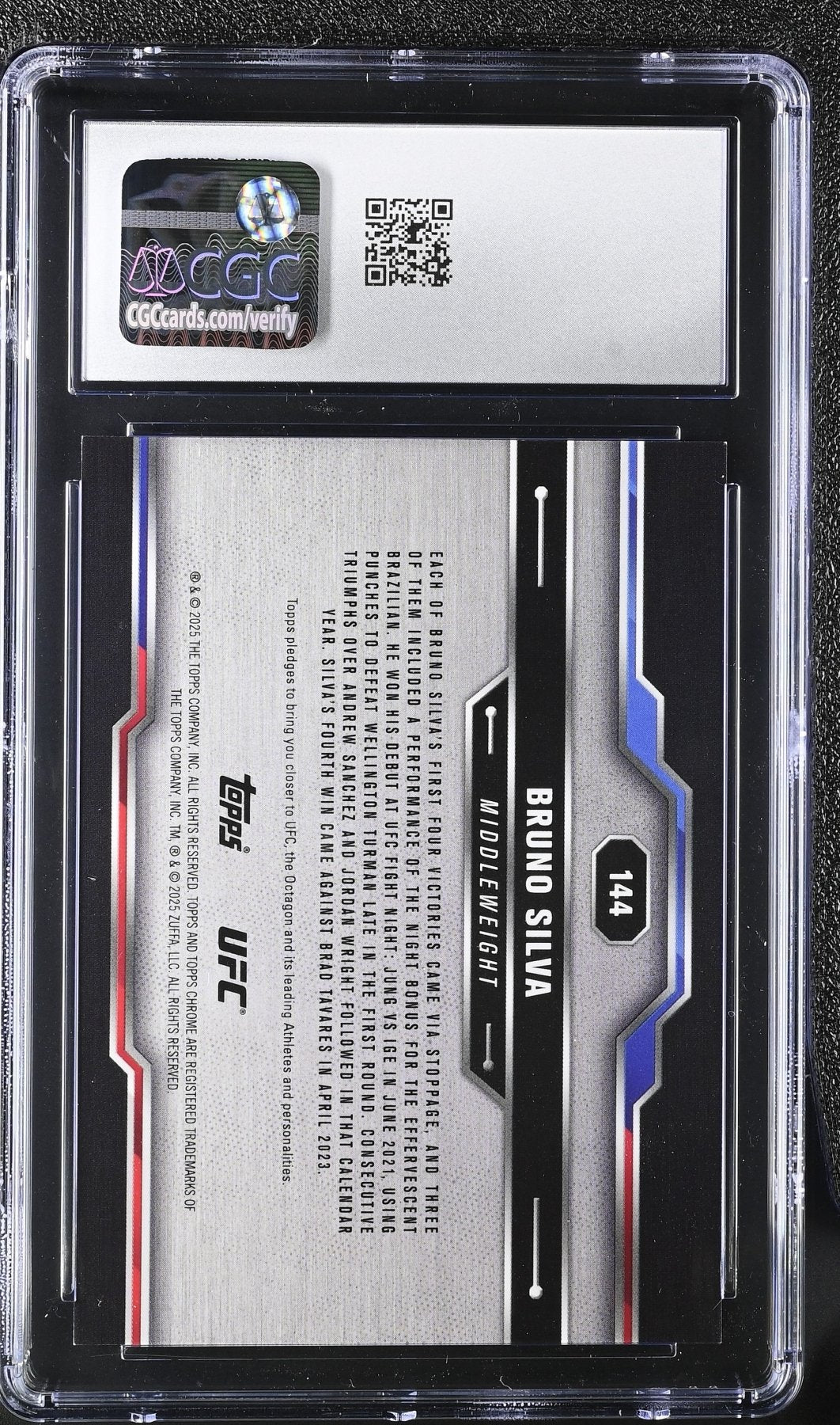 2025 Topps Chrome Sapphire UFC Bruno Silva #144 Padparadscha 1/1 CGC 10 Secondary image