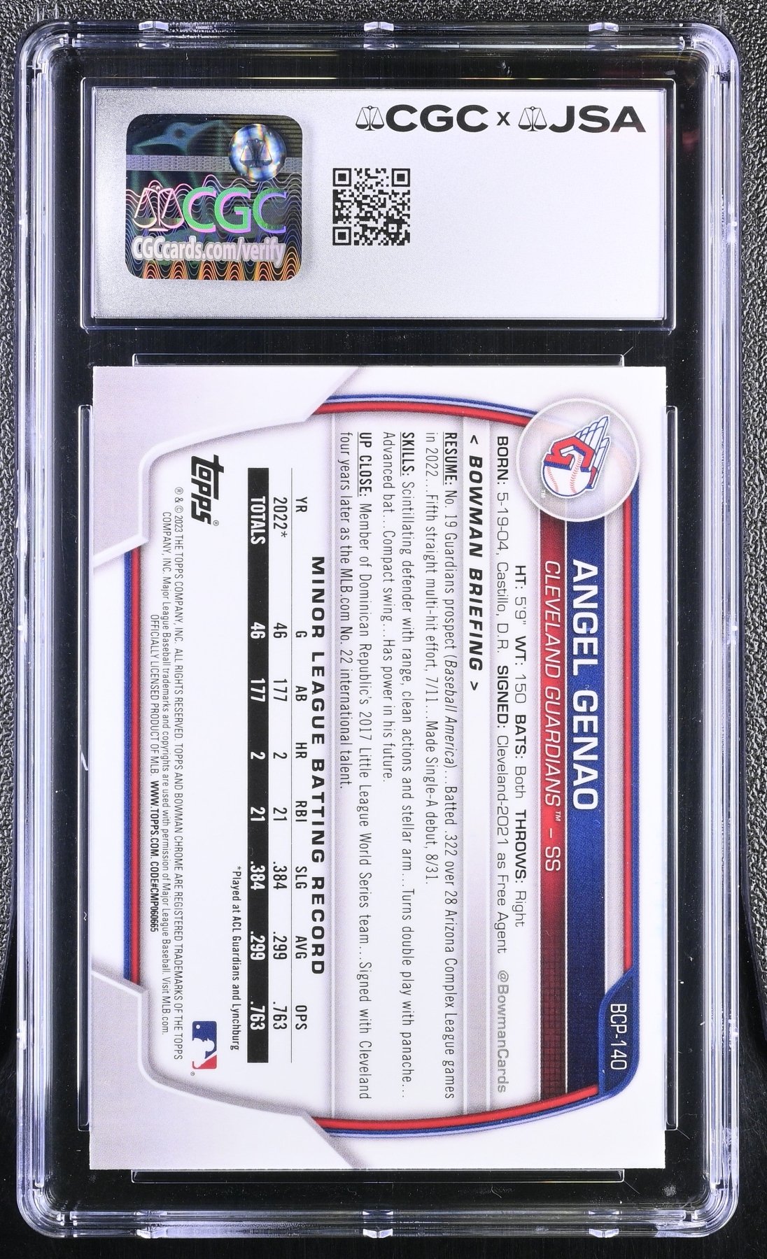 2023 Bowman Chrome Angel Genao BCP - 140 Hand Signed Auto CGC 8 Auto 10Graded Sports Cards