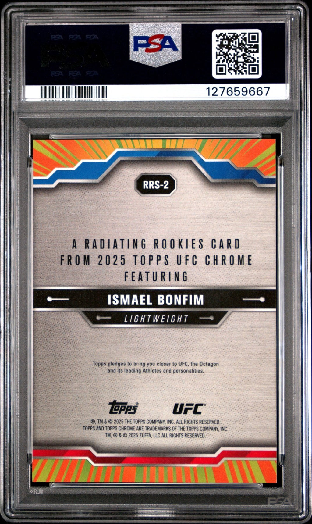 2025 Topps Chrome UFC Radiating Rookies Ismael Bonfim RRS - 2 PSA 8Graded Sports Cards