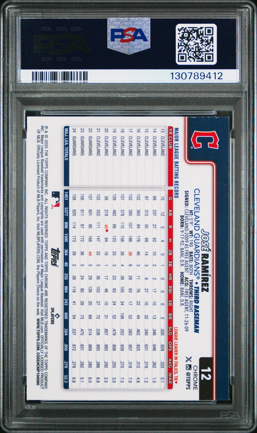 2025 Topps Chrome Jose Ramirez 12 Image Variation PSA 8Graded Sports Cards