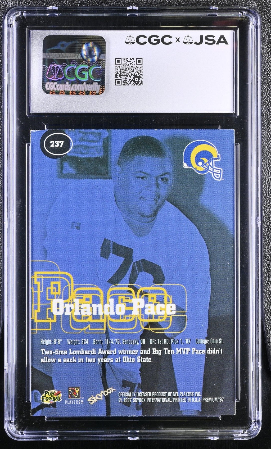 1997 Skybox Premium Orlando Pace 237 Hand Signed Auto Rookie CGC AuthenticGraded Sports Cards