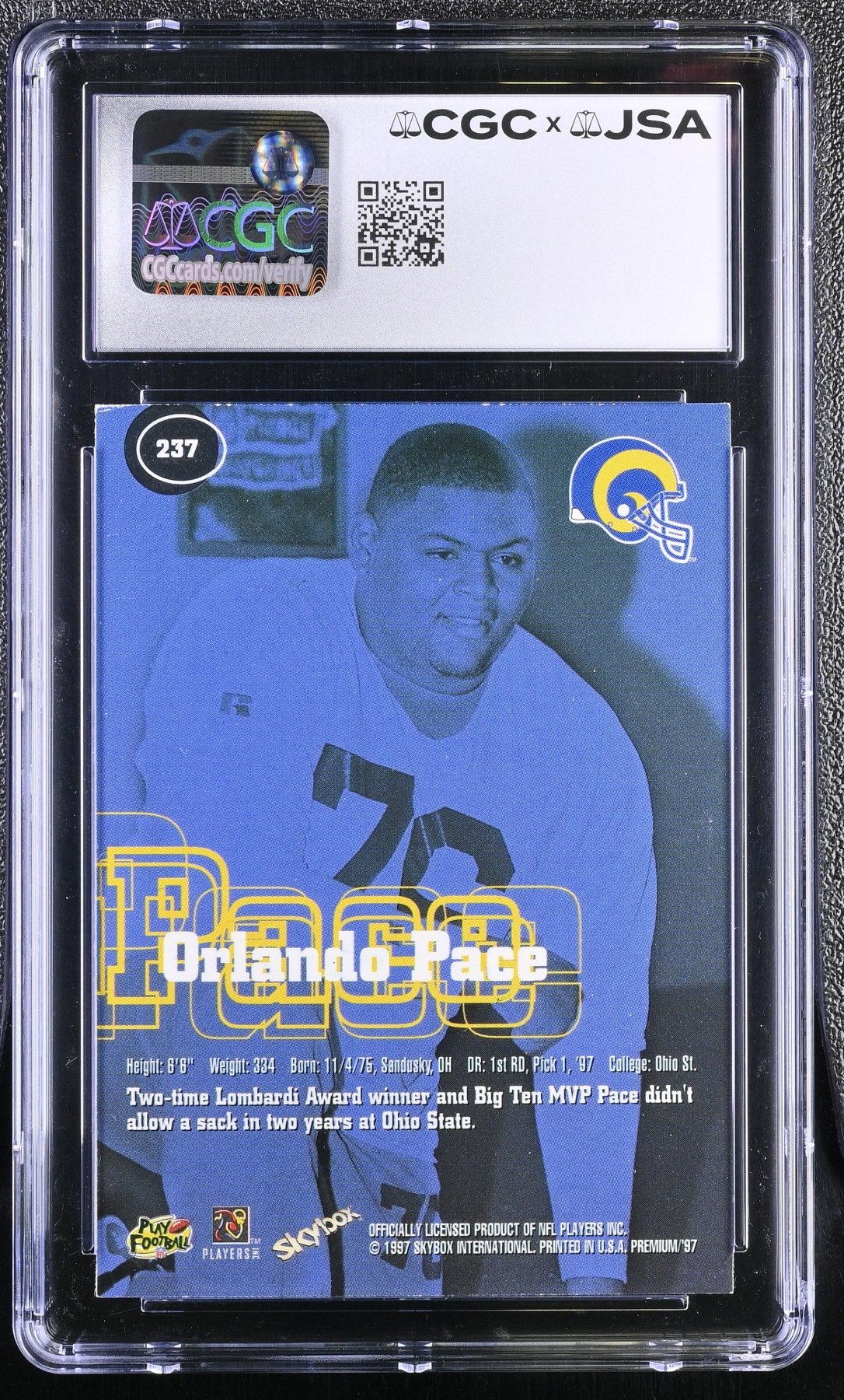 1997 Skybox Premium Orlando Pace 237 Hand Signed Auto Rookie CGC AuthenticGraded Sports Cards