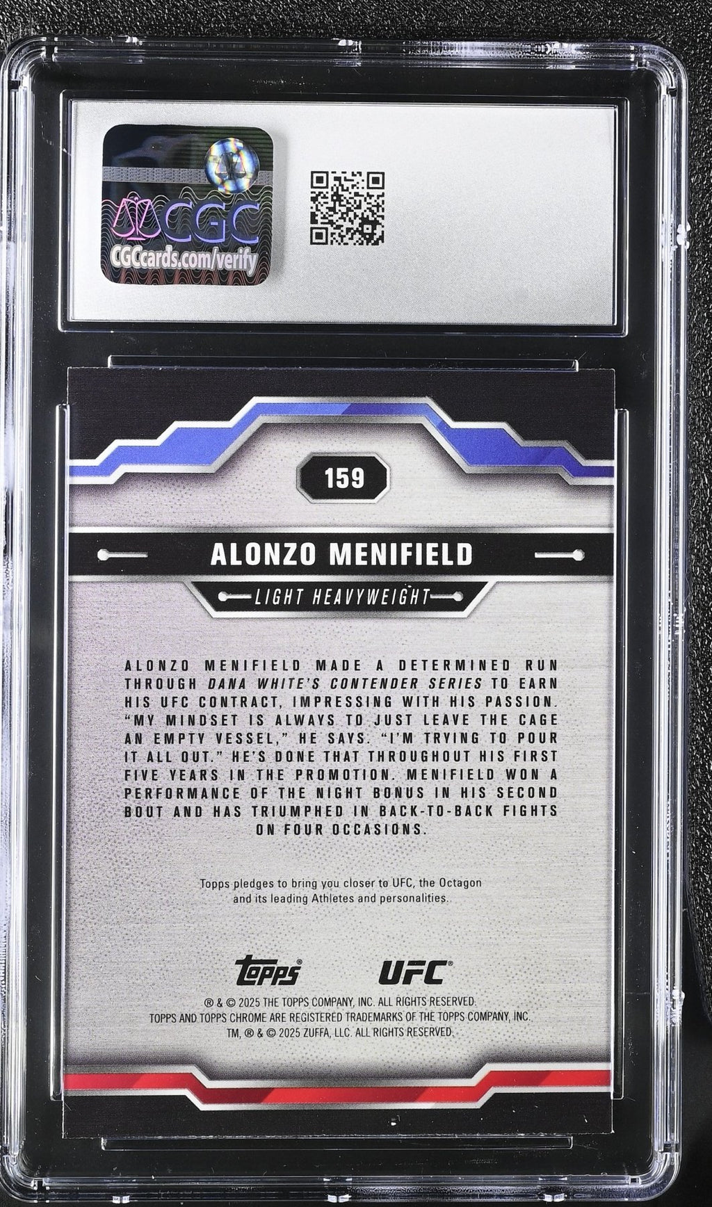 2025 Topps Chrome Sapphire UFC Alonzo Menifield 159 Green 04/75 CGC 10Graded Sports Cards