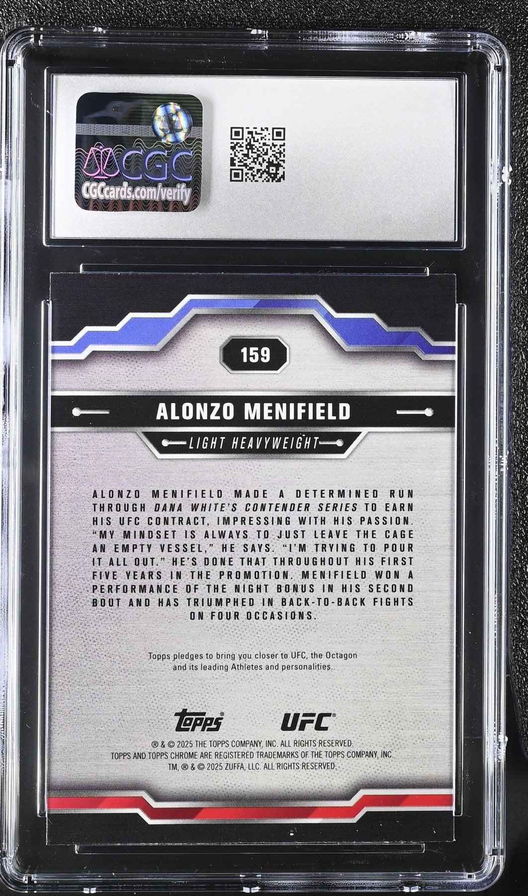 2025 Topps Chrome Sapphire UFC Alonzo Menifield 159 Green 04/75 CGC 10Graded Sports Cards
