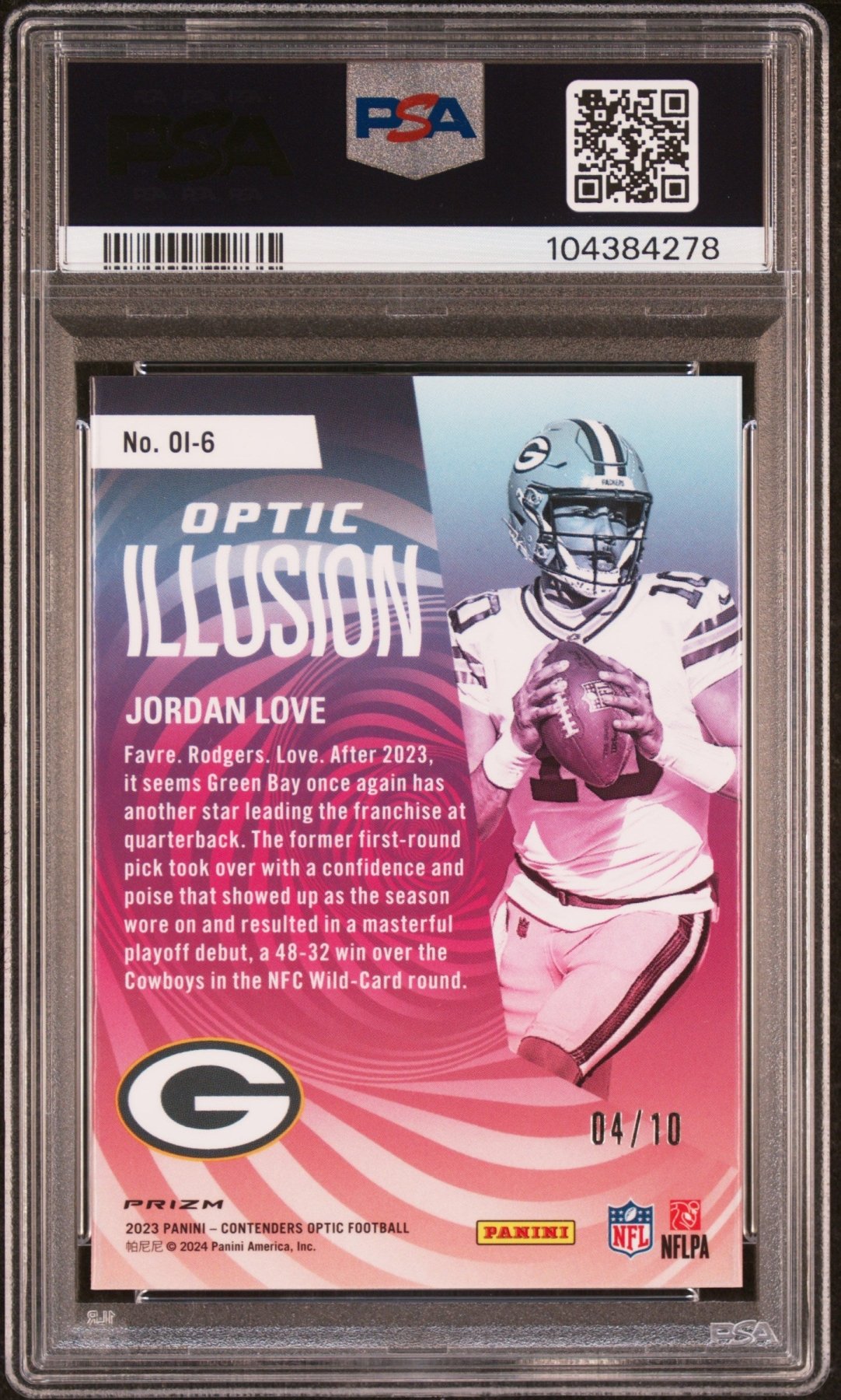 2023 Panini Contenders Optic Illusion Jordan Love #OI-6 Gold 04/10 PSA 10 Secondary image