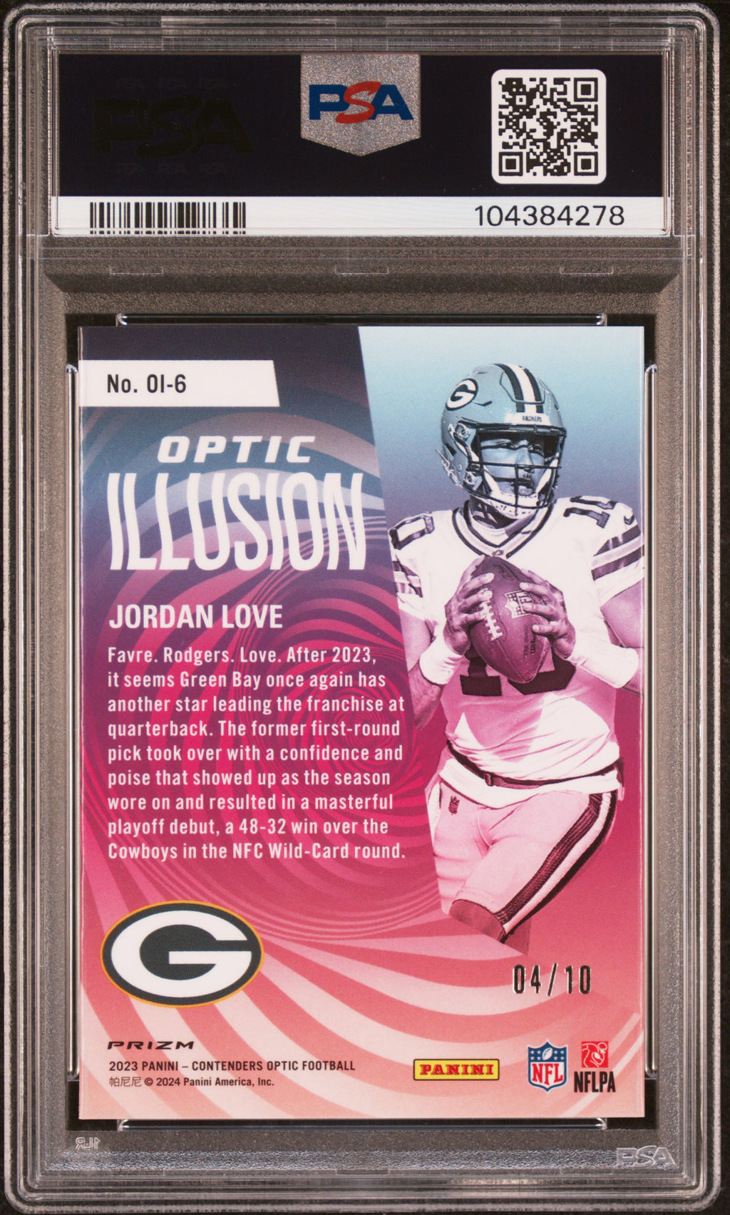 2023 Panini Contenders Optic Illusion Jordan Love #OI-6 Gold 04/10 PSA 10
