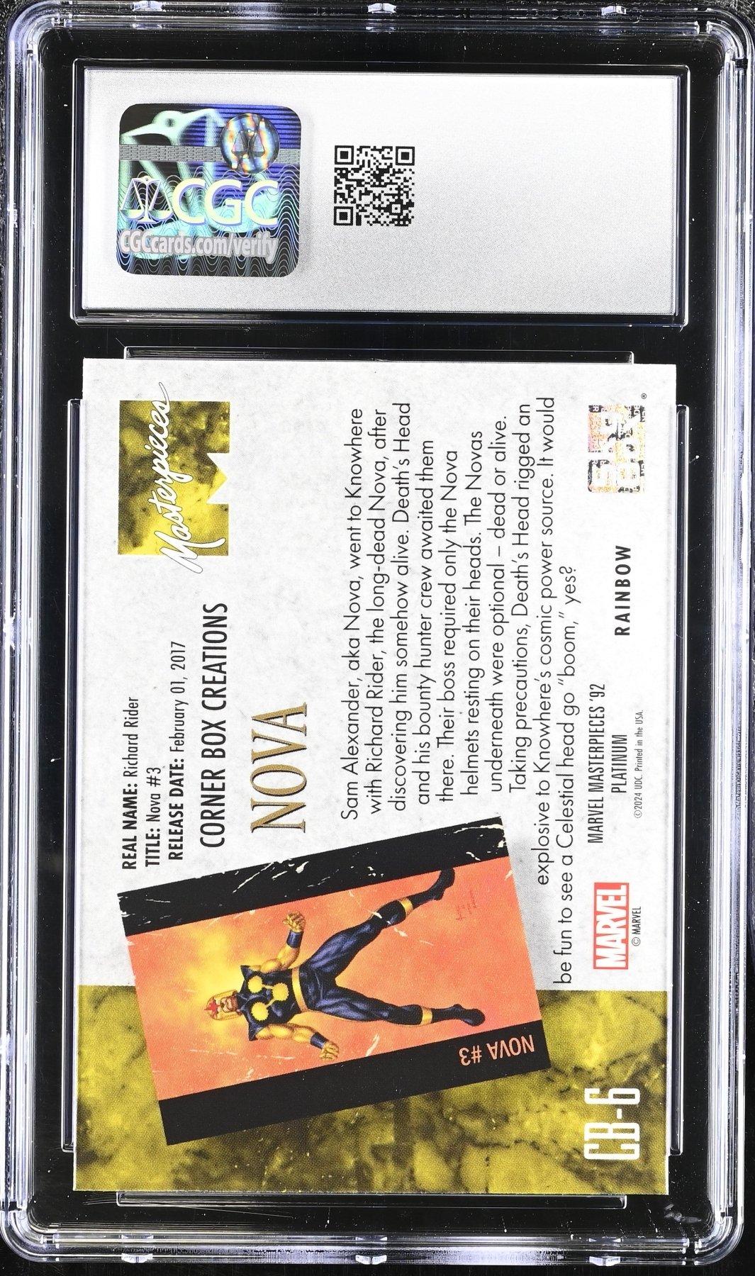 2024 Upper Deck Marvel Masterpieces '92 Nova Corner Box Creations Rainbow CGC 10 Secondary image